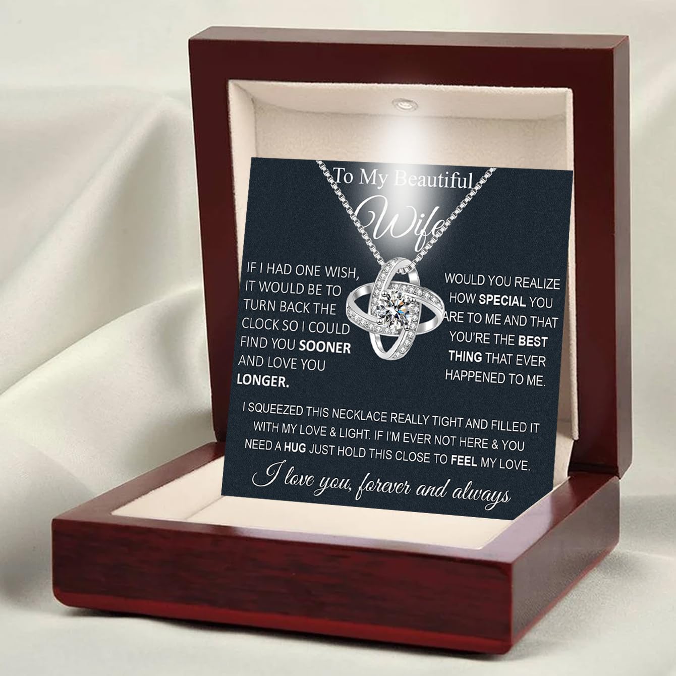 Valentine's gifts Wife Necklace From Husband To My Wife Necklace Soulmate Necklace For Women Future Wife Jewelry Birthday Gifts For Girlfriend Message Card and LED Box, Sterling Silver, Cubic Zirconia