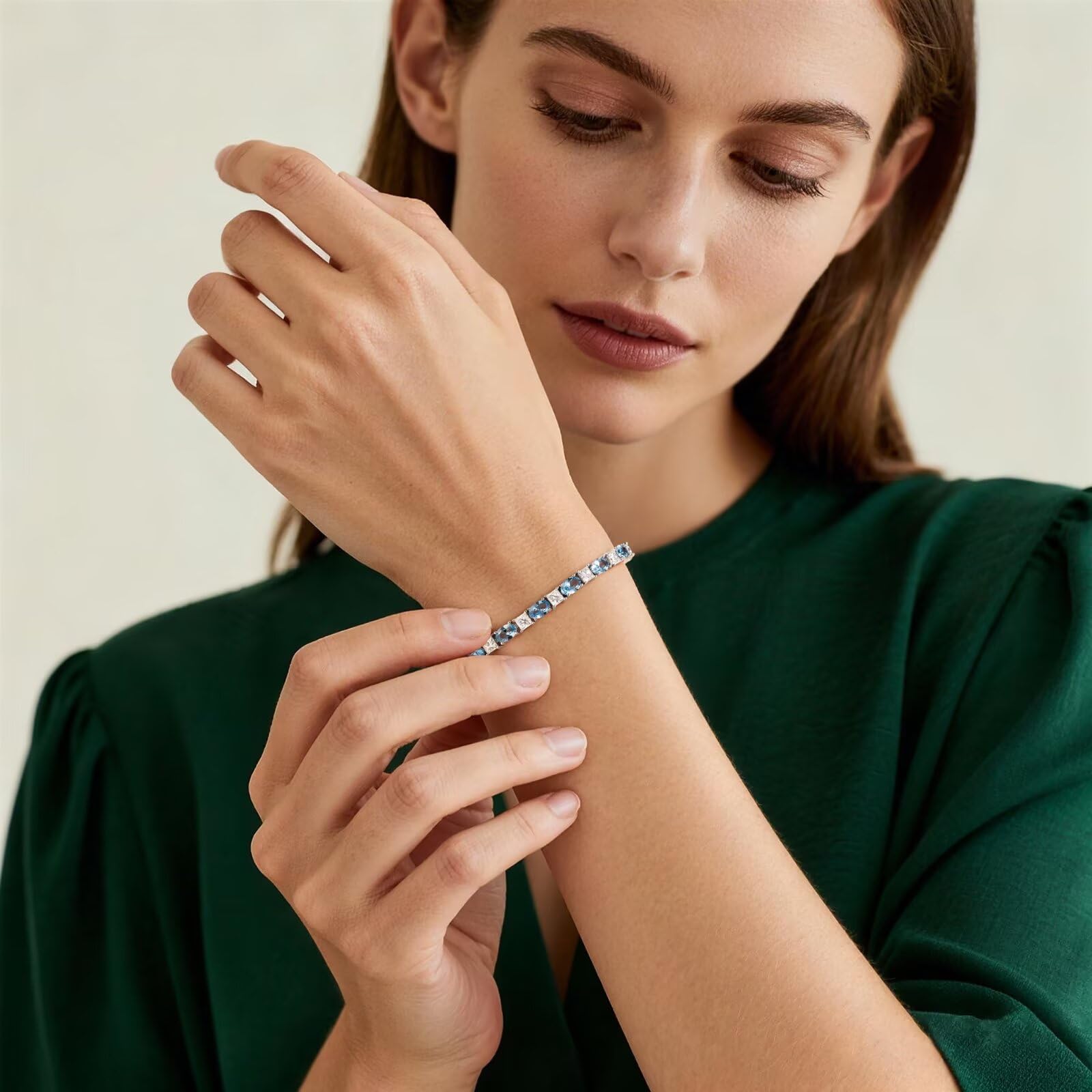 Iefil Tennis Bracelets for Women - 925 Sterling Silver Birthstone Bracelet, May Simulated Emerald Bracelets for Women, Birthstone Jewelry Gifts for Wife Mom Girlfriend
