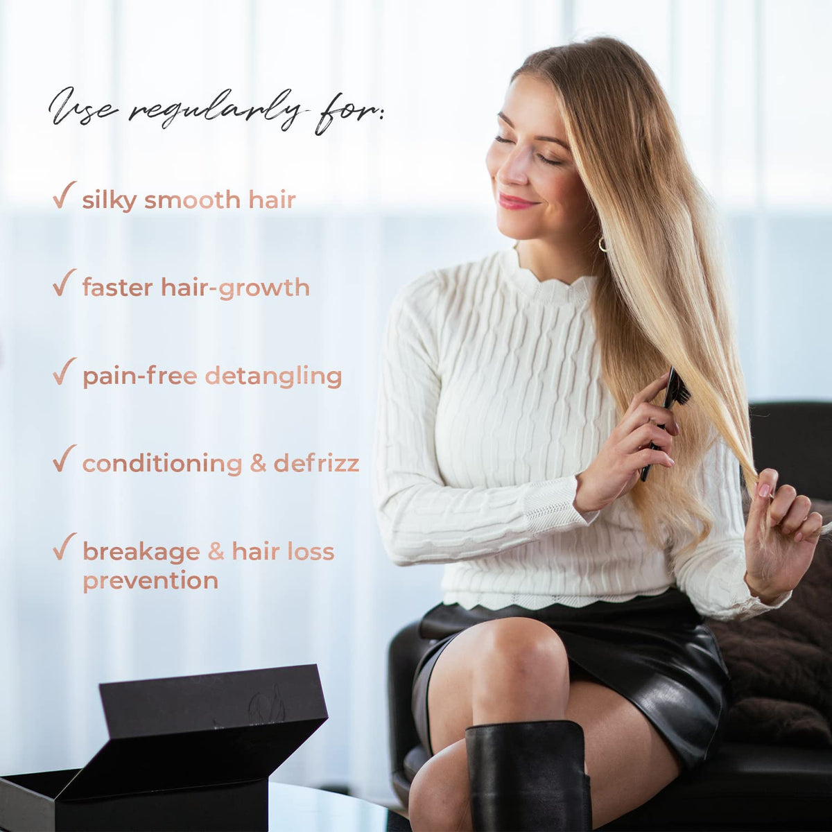 MISEL Professional Boar Bristle Hair Brush for Women and Men | Detangles All Natural Hair Types and Hair Extensions | Reduces Breakage | Great for Wavy and Straight Hair | Salon-Approved | Medium