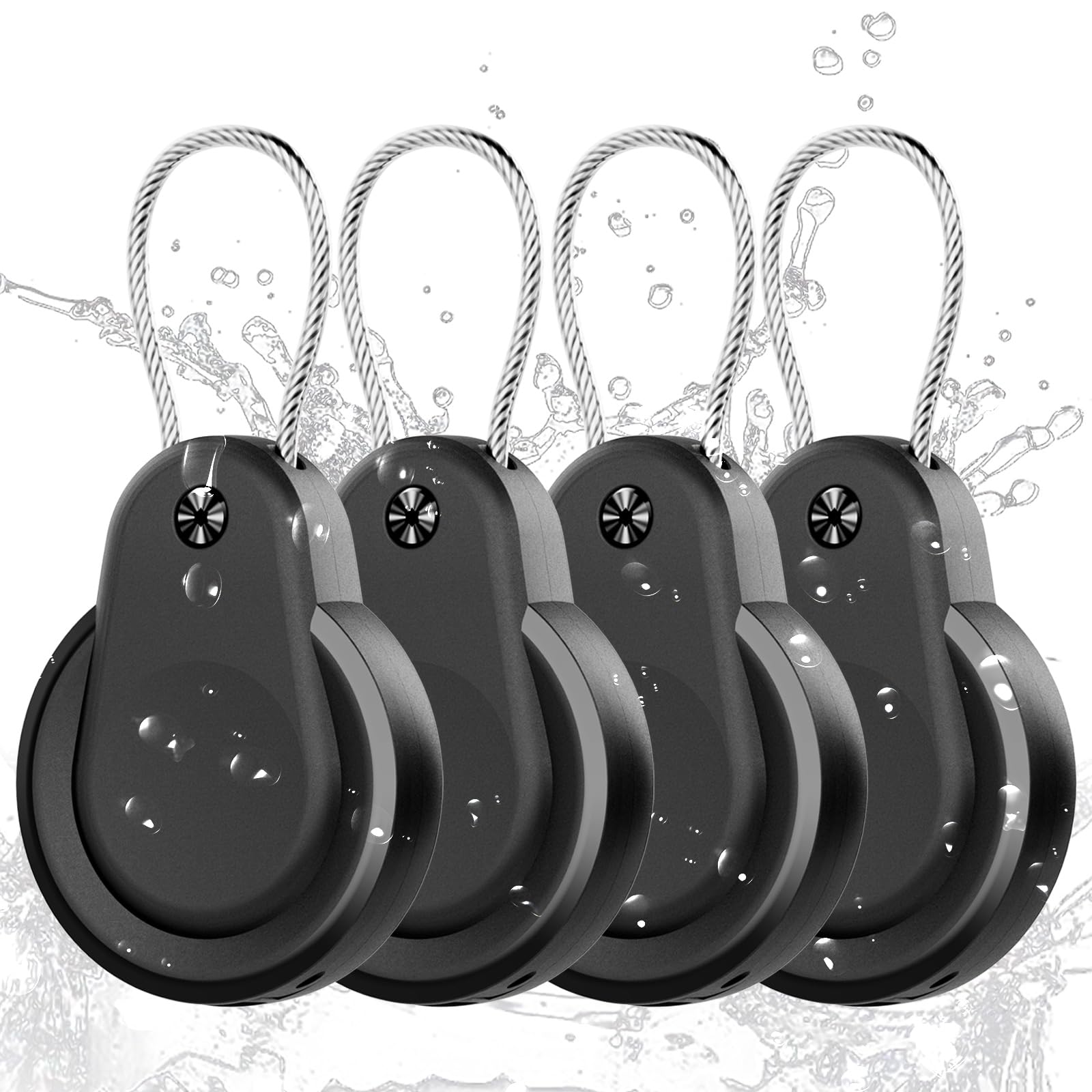 Waterproof AirTag Holder - 4 Pack Lock Case with Keychain for Apple AirTags, AirTag Keyring with Wire Cable, Durable & Lightweight AirTag Cover for Keys, Kids, Luggage, Backpacks, Pet Collar, Black