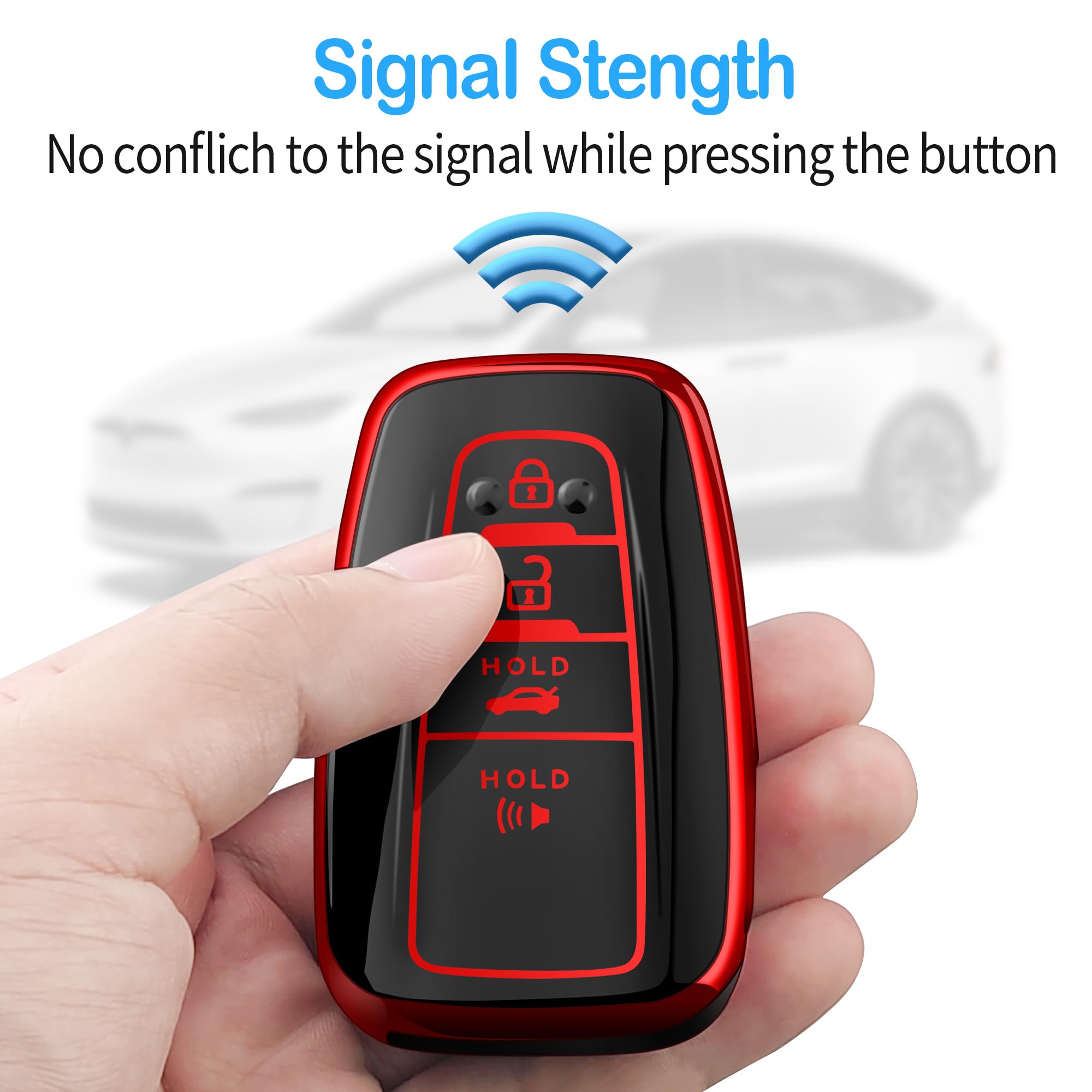 Tukellen for Toyota Key Fob Cover with Keychain,Special Soft TPU Key Case Protector Compatible with 2020-2022 Highlander Corolla Prius,2018-2024 RAV4 Camry Avalon C-HR GT86-Red