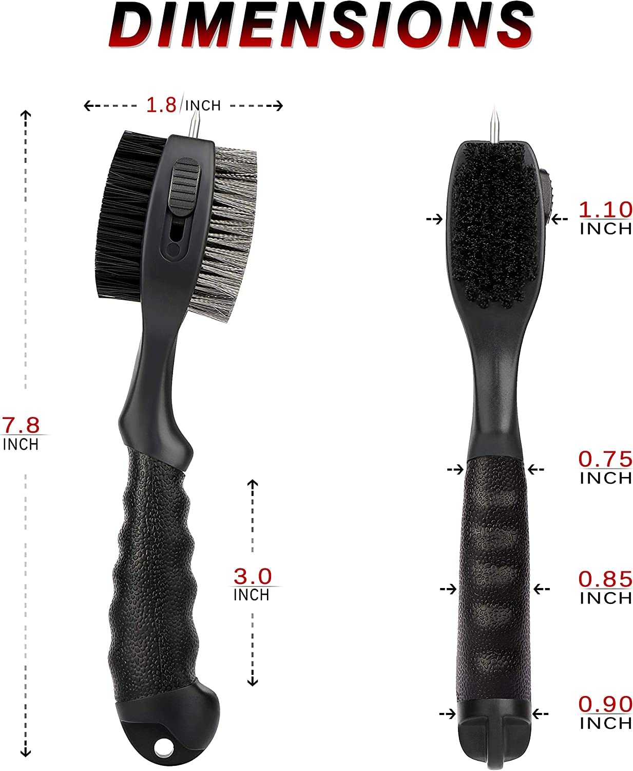 CHAMPKEY PRO Retractable Golf Club Brush | Oversized Brush Head with Soft Rubber Hand Grip & Retractable Groove Cleaner Golf Brush (Black 2 Pcs)