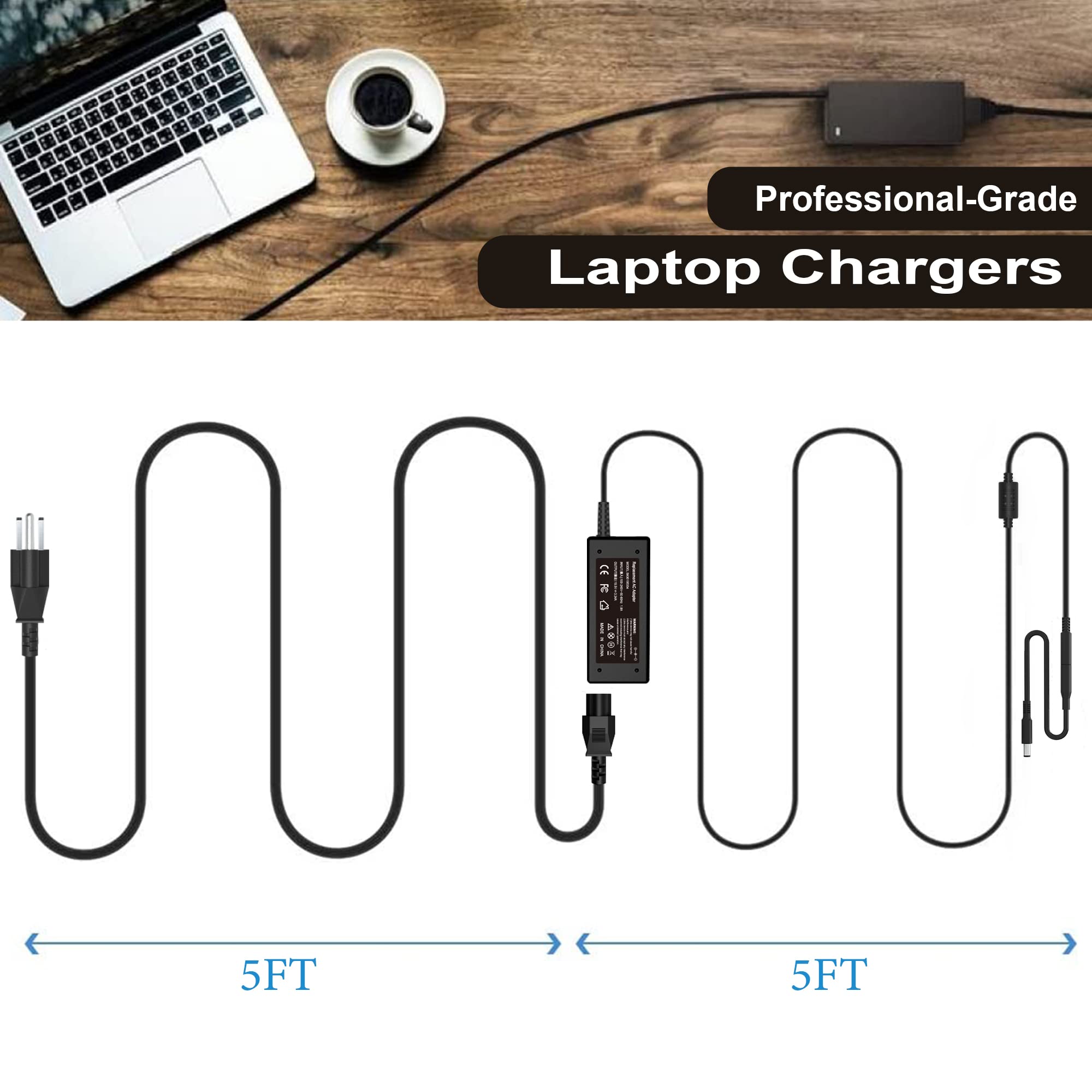 65W 45W 2 Tips Charger for Dell Laptop Charger,Replacement for All 65W 45W Dell inspiron 13 14 15 17 3000 5000 7000 Series laptops Round Connects Chargers(7.4mm and 4.5mm)