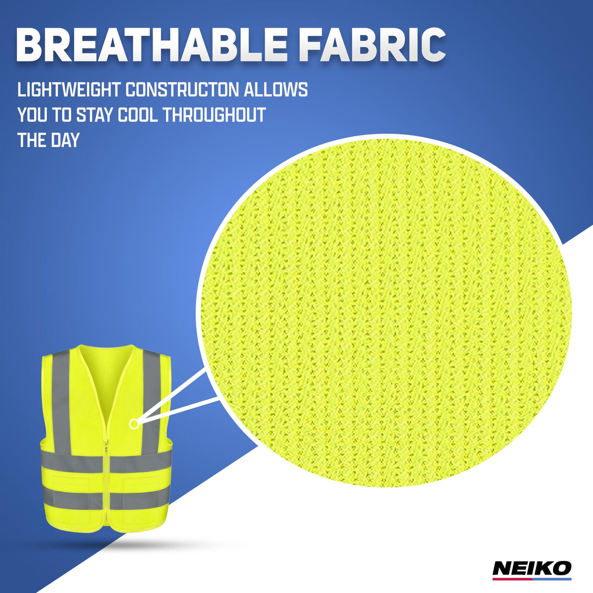 Neiko 53962A High Visibility Safety Vest with 2 Pockets, ANSI/ISEA Standard | Color Neon Yellow | Size L