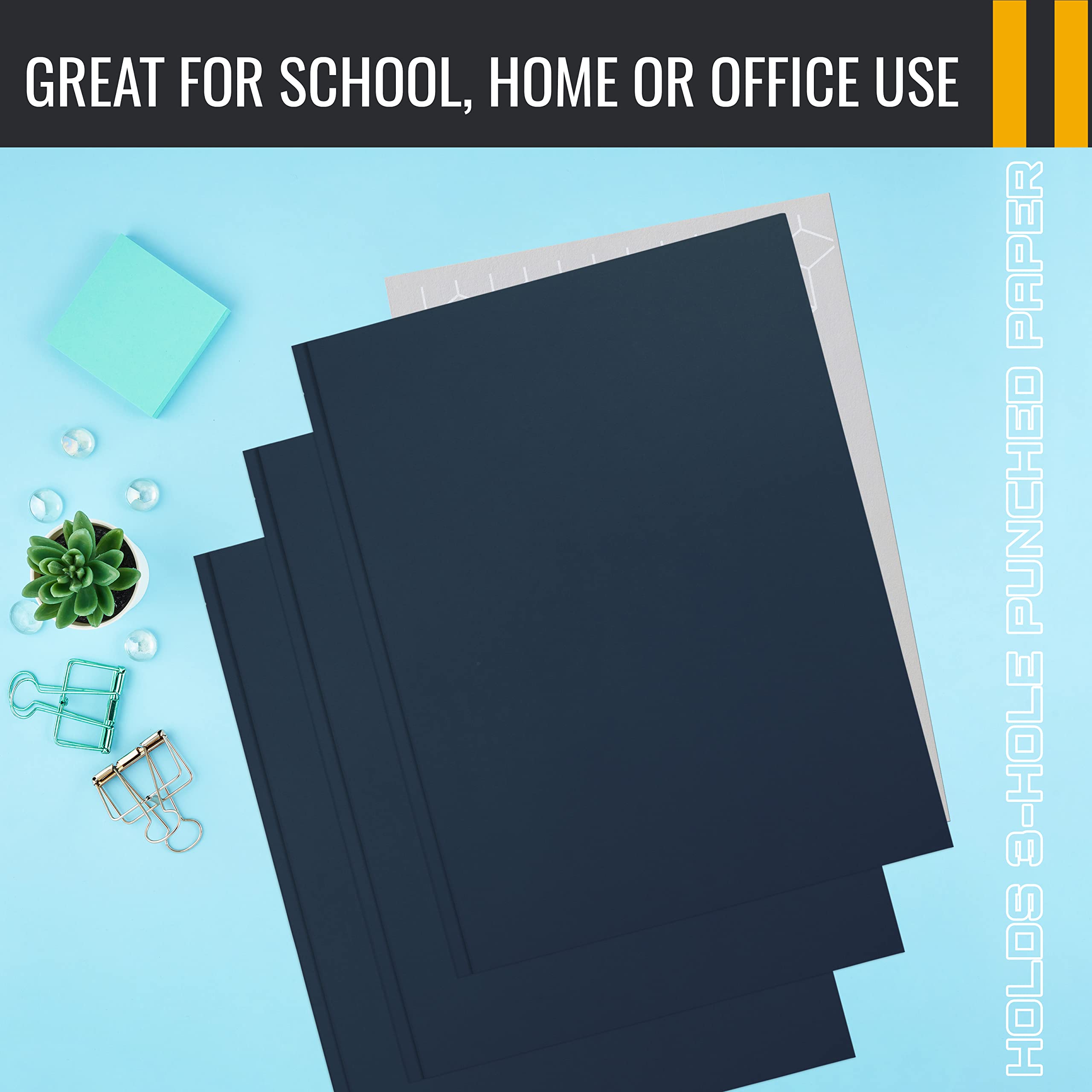 Better Office Products Navy Blue Paper 2 Pocket Folders with Prongs, 50 Pack, Matte Texture, Letter Size Paper Folders, 50 Pack, with 3 Metal Prong Fastener Clips, Dark Blue