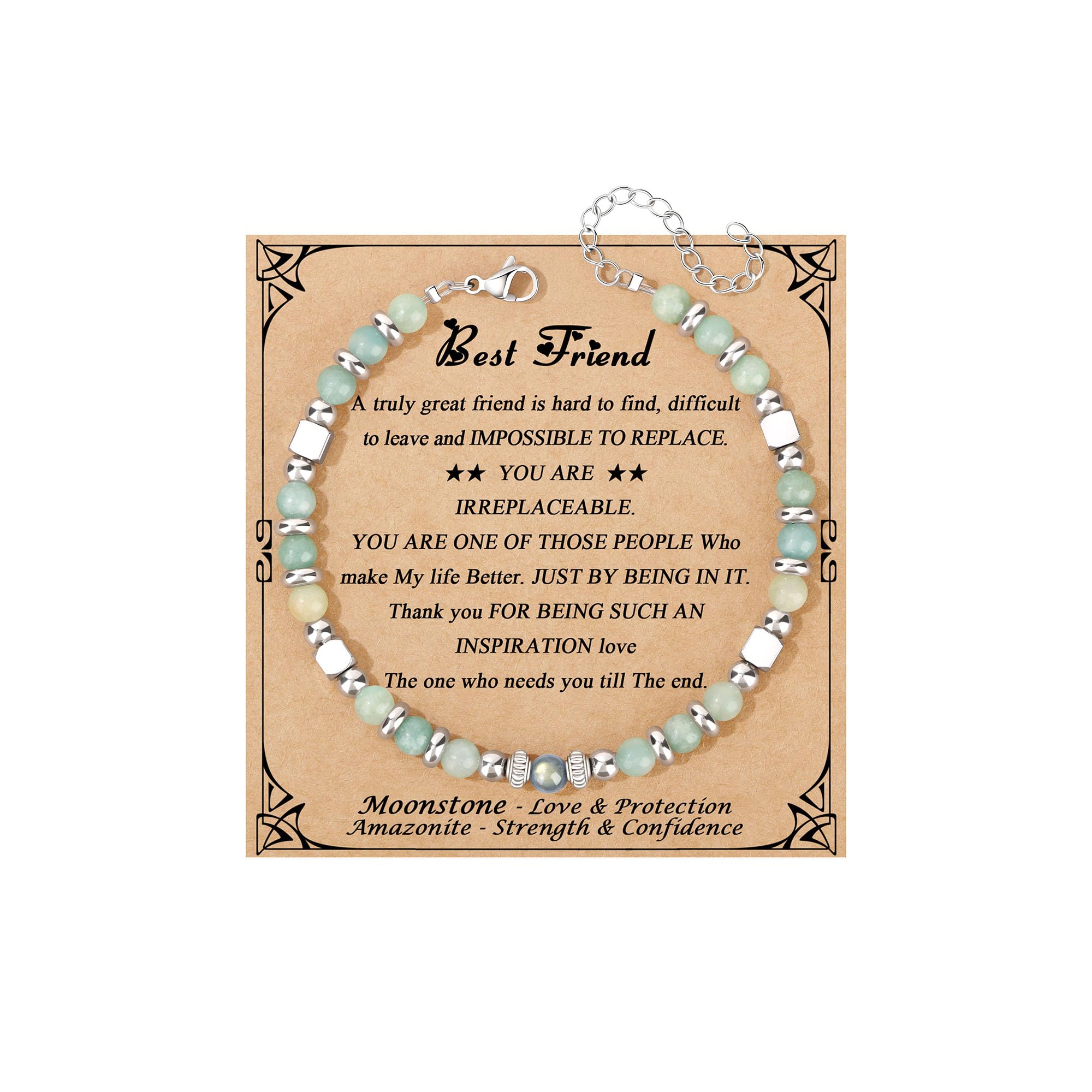 JoycuFF Best Friend Birthday Gifts for Women Bracelet, Christmas Friendship Gifts for Women, Gifts for Best Friend Friends Bracelets for Women Woman, Bestie Gifts Amazonite Moonstone Bracelets