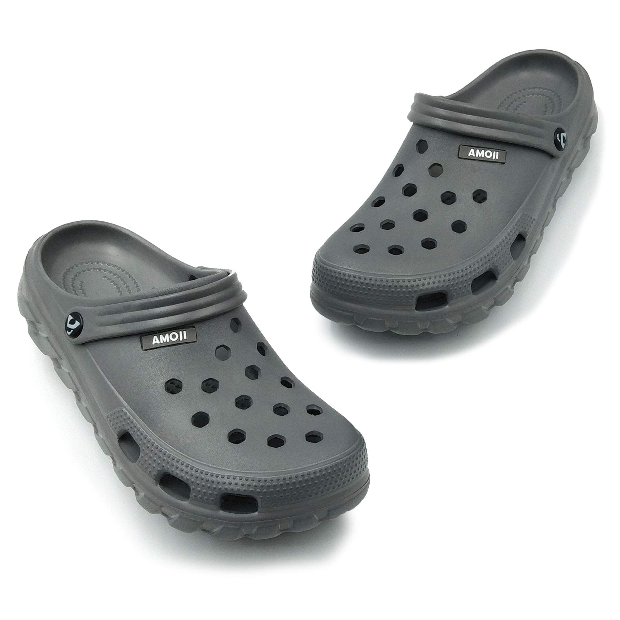 Amoji Garden Clogs Shoes Garden Shoes Outdoor Slippers Gardening Shoes Summer Water Clogs Yard Shoes Adult Male Female AA1521 Grey Size 14 Women/12.5 Men