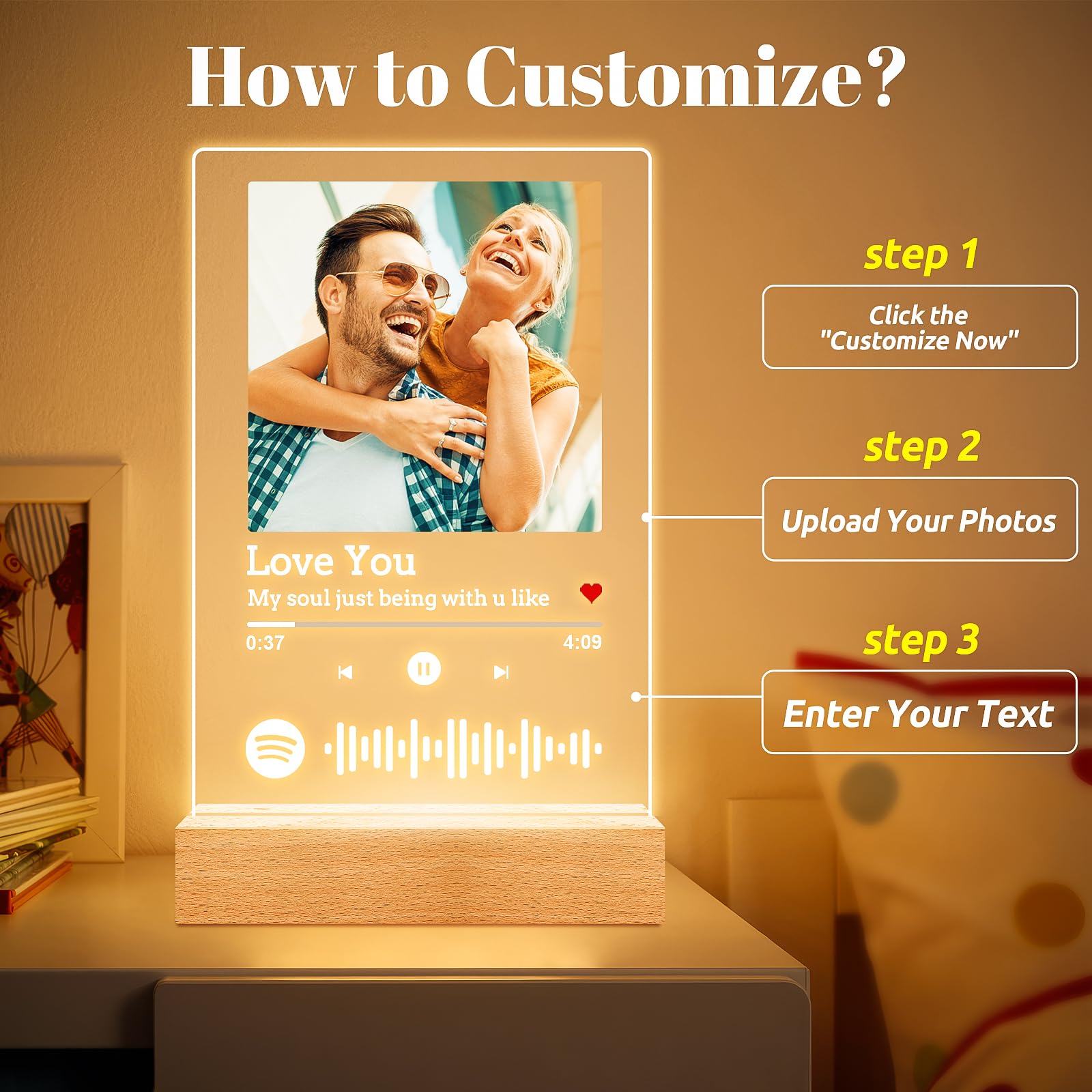 Custom Spotify Plaque Music Picture Frame, Personalized Acrylic Song Plaque Photo Frame, Personalized Anniversary Birthday Gifts for Women Men, Personalized Valentines Day Gifts for Her Him