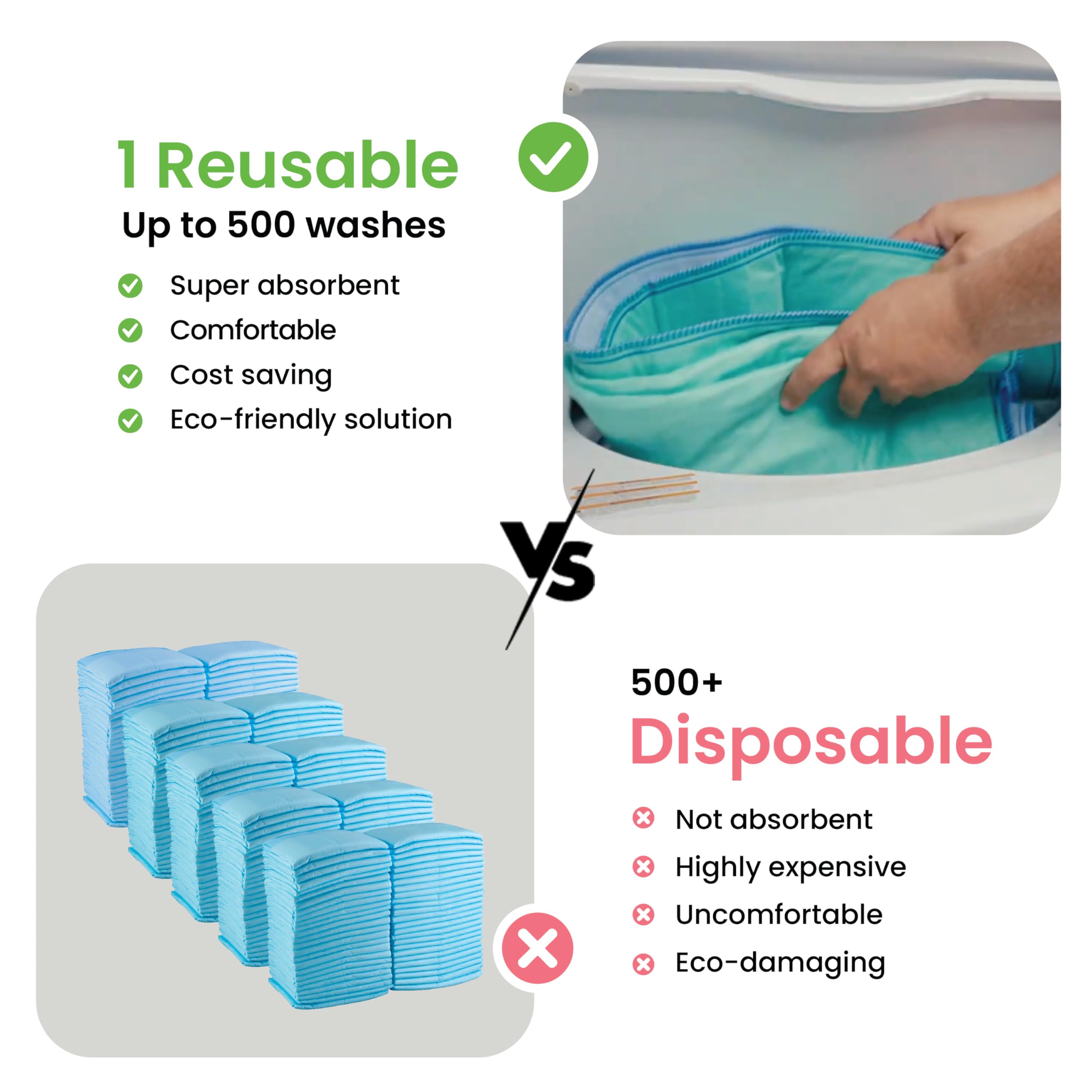 IMPROVIA® Washable Underpads, 34" x 36" (Pack of 4) - Heavy Absorbency Reusable Bedwetting Incontinence Pads for Kids, Adults, Elderly, and Pets - Waterproof Protective Pad for Bed, Couch, Sofa, Floor