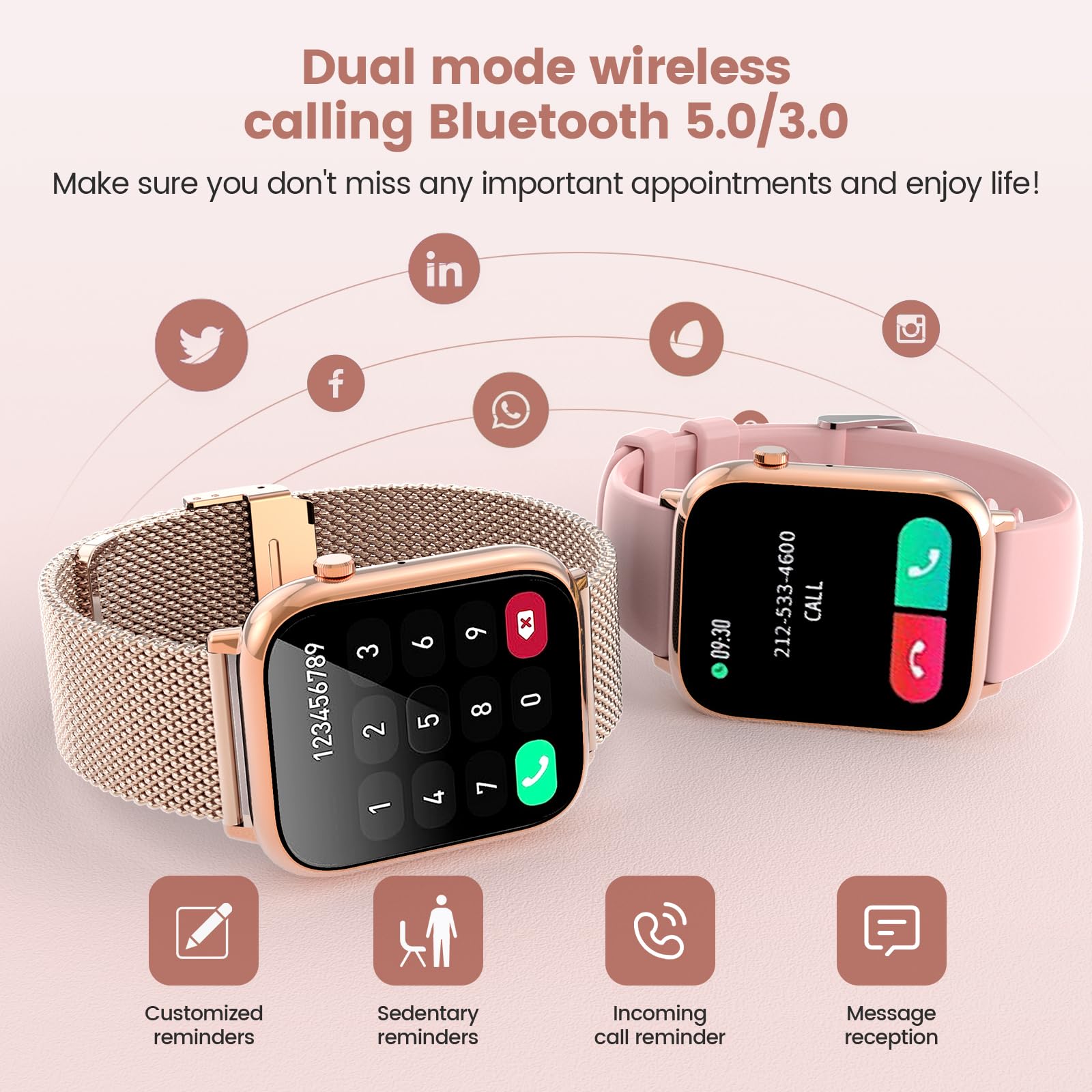 elfofle Smart Watches for Women,1.83" Fitness Tracker with Answer/Make Calls/Sleep Monitor/IP67 Waterproof /SpO2 Fitness Tracker/Sleep Monitor Watch for Android iOS (Gold)