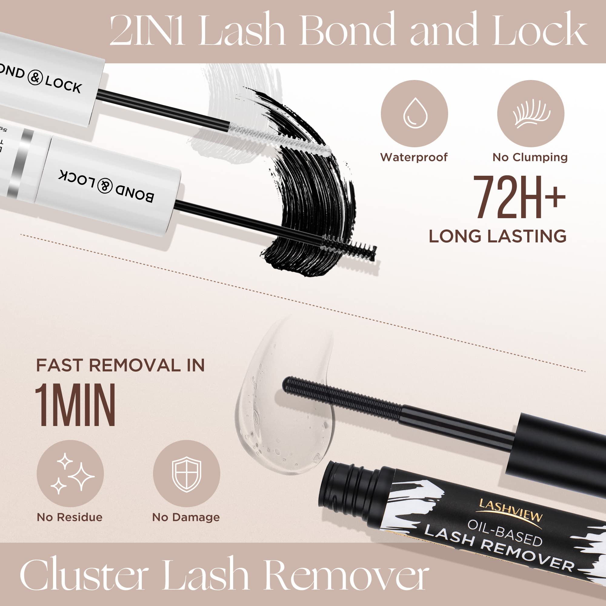 LASHVIEW DIY Lash Extension Kit, Lash Clusters with Lash Bond and Seal, Mascara Brush Cluster Lash Glue Remover, Lash Applicator and Travel Eyelash Curler for DIY Eyelashes Extensions(Style-Natural-D)