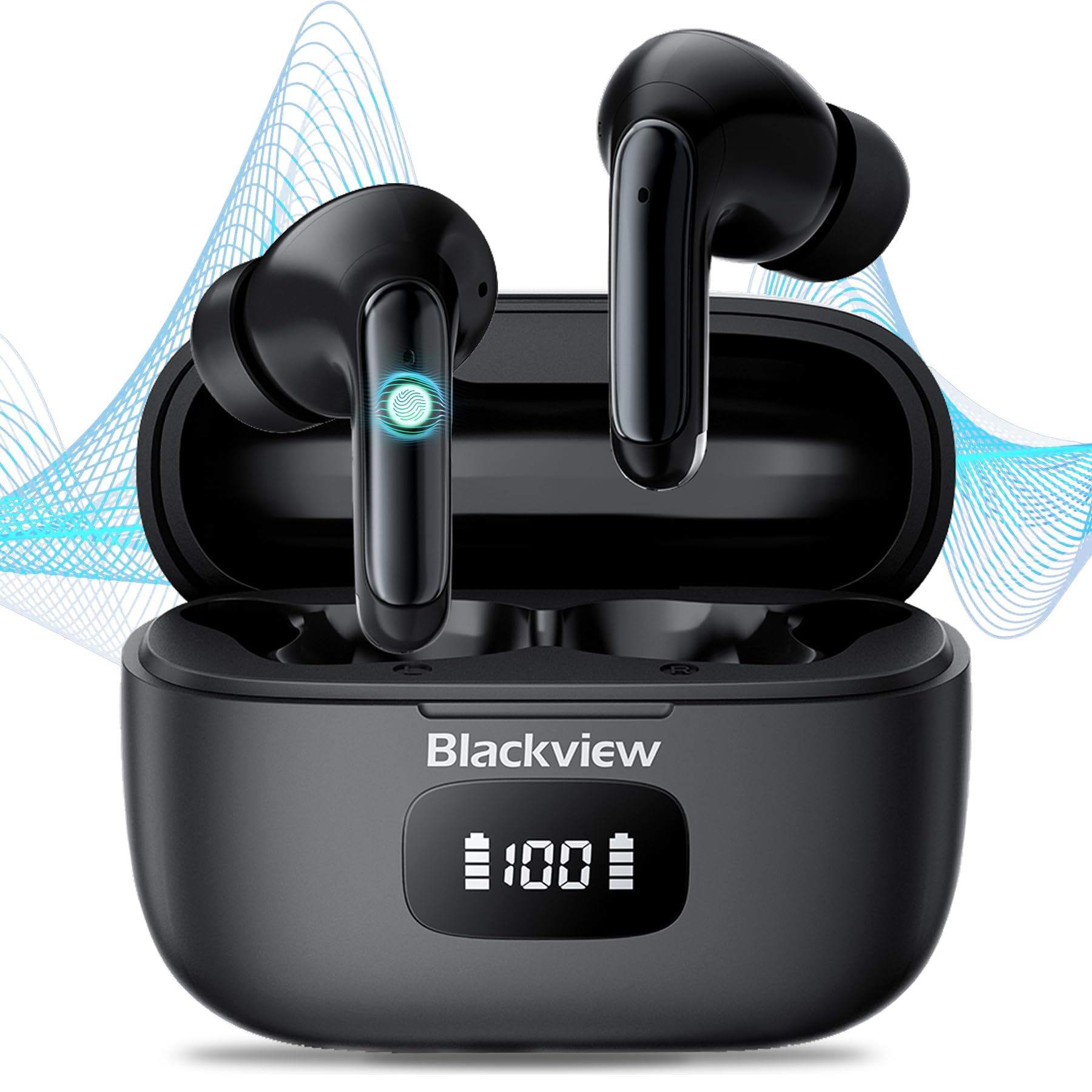 Blackview Wireless Noise Canceling Earbuds in Ear Headphones Wireless Bluetooth 5.3, Ear Buds Built-in Mic Sports Earbuds IPX7 Waterproof,56H Playtime LED Power Display for Android/iOS Phone