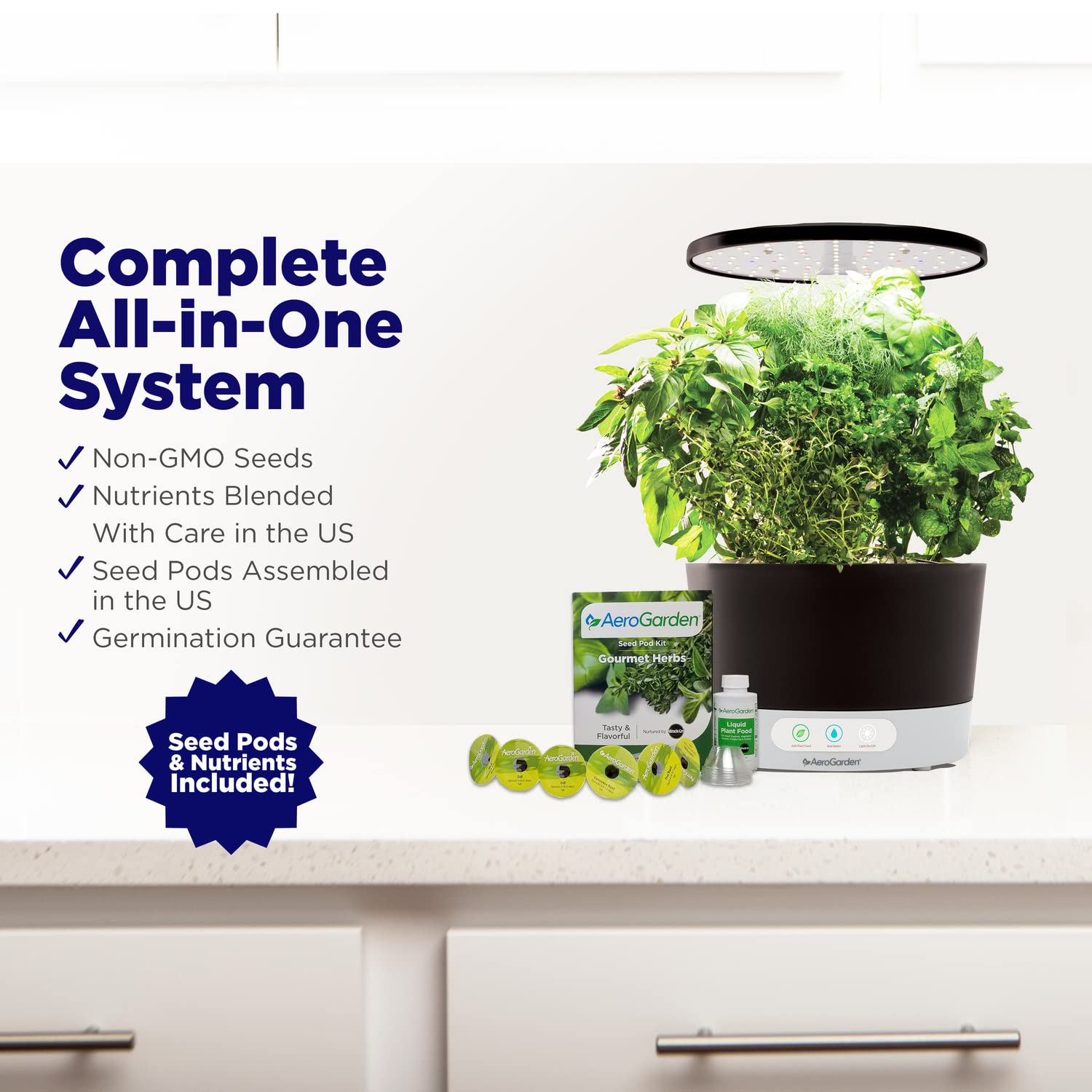 AeroGarden Harvest 360 Indoor Garden Hydroponic System with LED Grow Light and Herb Kit, Holds Up to 6 Pods, Black