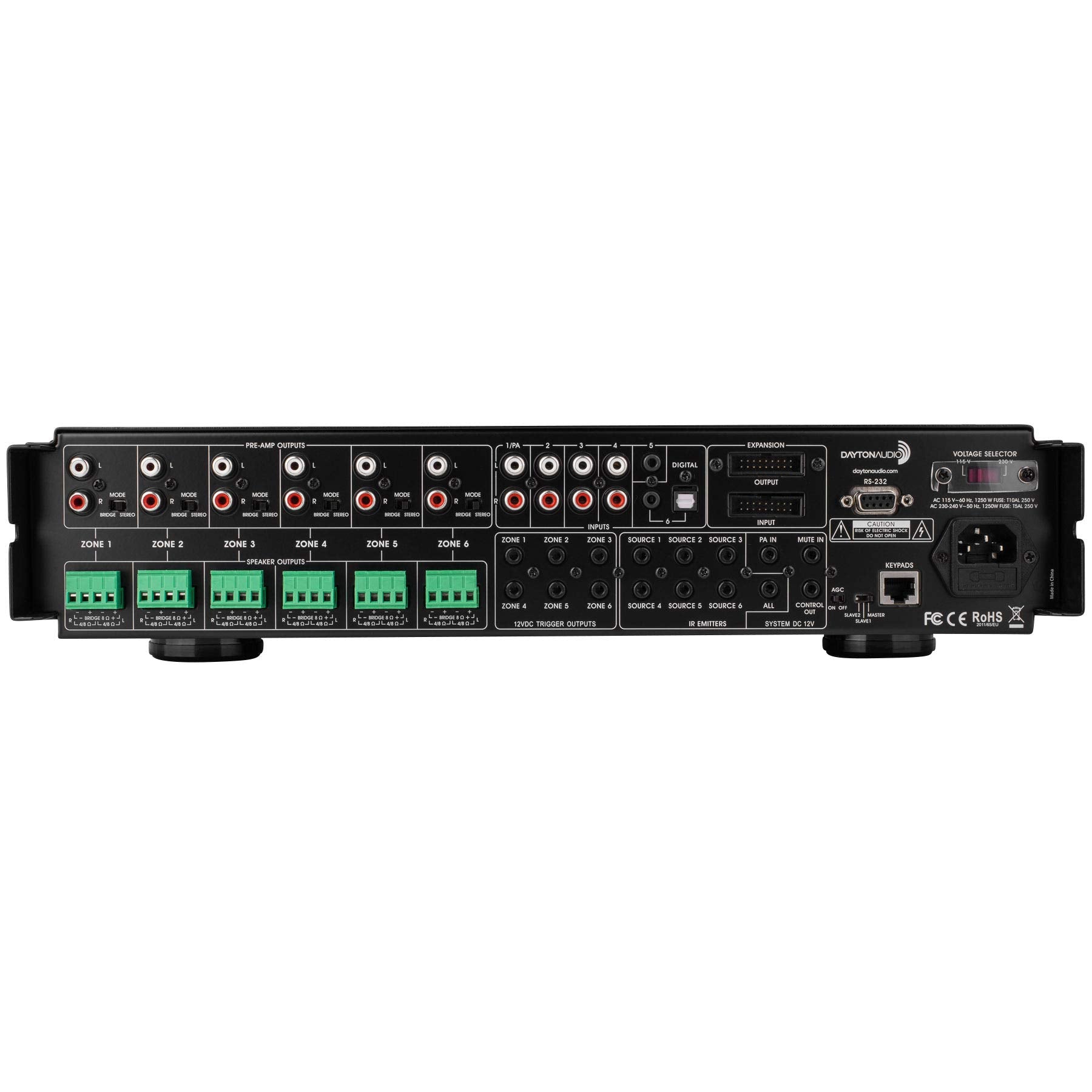 Dayton Audio DAX66 6-Source 6-Zone Distributed Whole House Audio System with Keypads 25 WPC