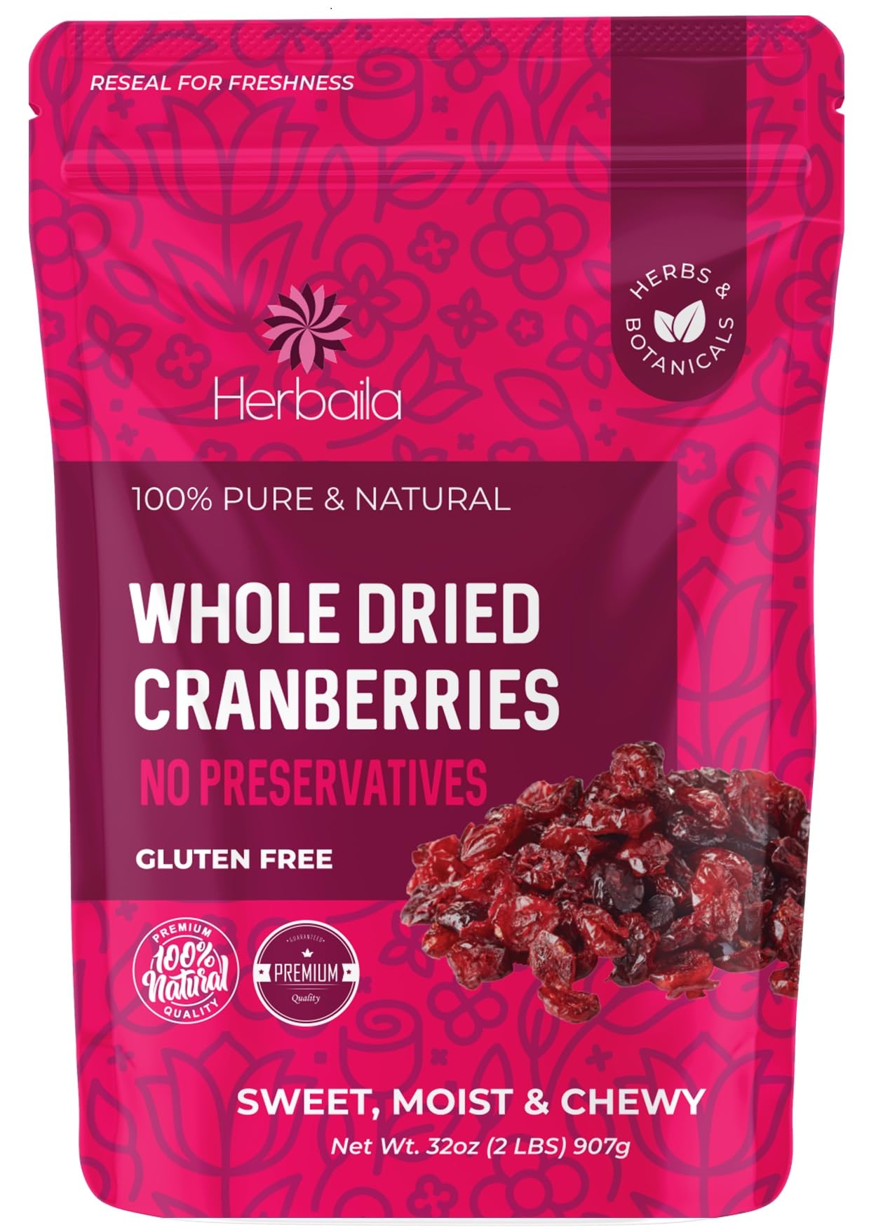 Dried Cranberries 2 lbs. Bulk Cranberries Dried Fruit, Dried Cranberries Sweetened, Premium Dried Cranberry Fruit, All Natural, Non-GMO. Grown in the USA, Cranberry Dried 32 oz.