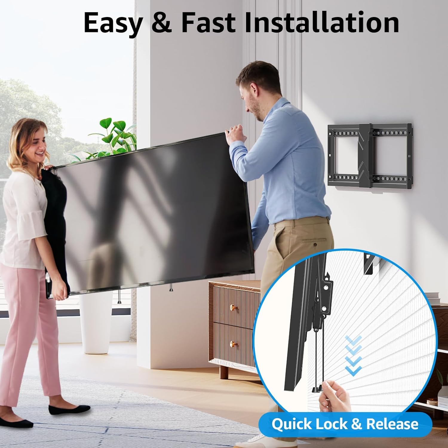 MOUNTUP Tilting TV Wall Mount Bracket for Most 37-75 Inch TV up to 99 LBS, Low Profile Tilt TV Wall Mount Max Vesa 600 x 400mm, Quick Lock and Release to Mount on 16", 18", 24" Stud