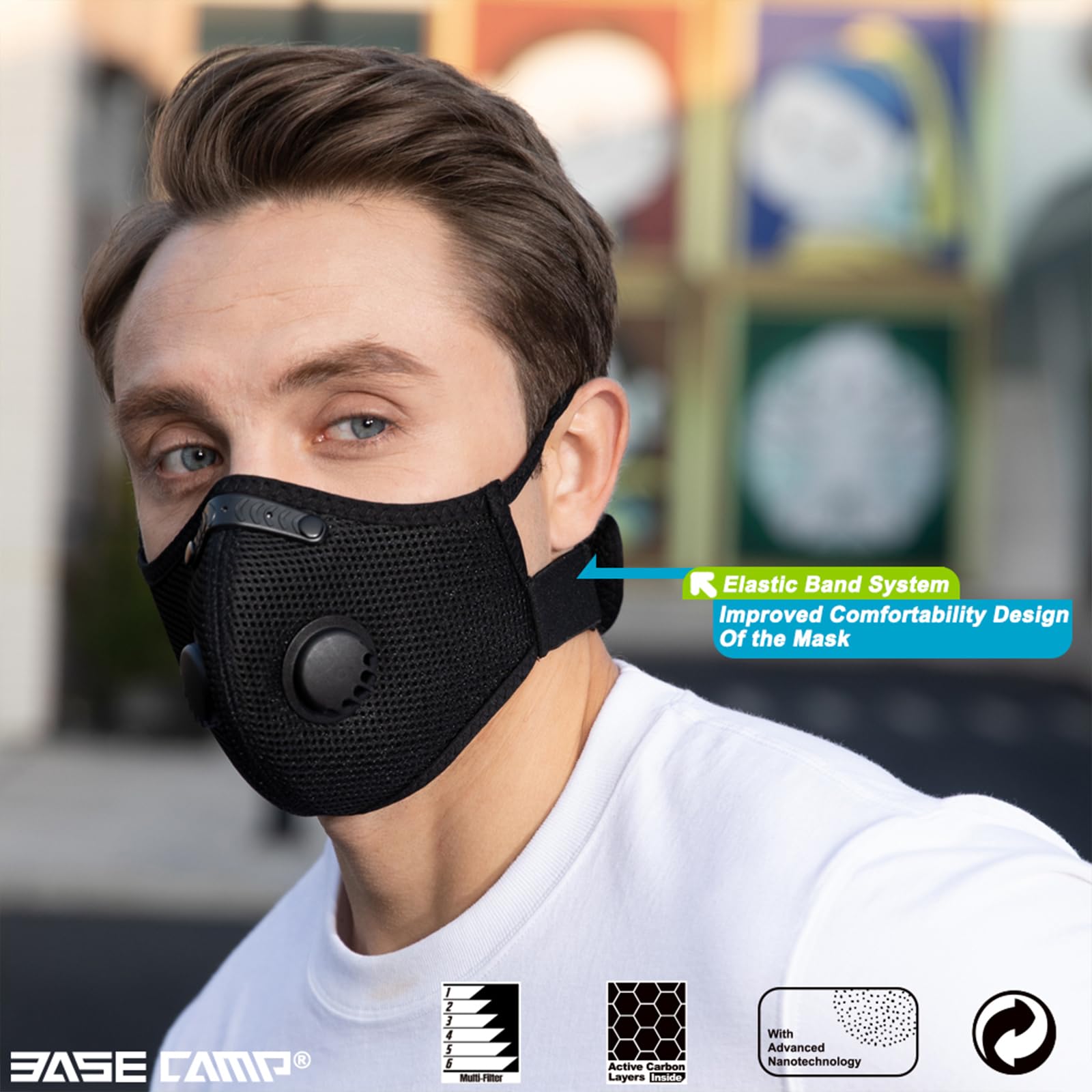 BASE CAMP M Plus Dust Mask, Breathable Reusable Face Mask with 6 Activated Carbon Filters for Woodworking Construction Mowing Grinding (Modern1)