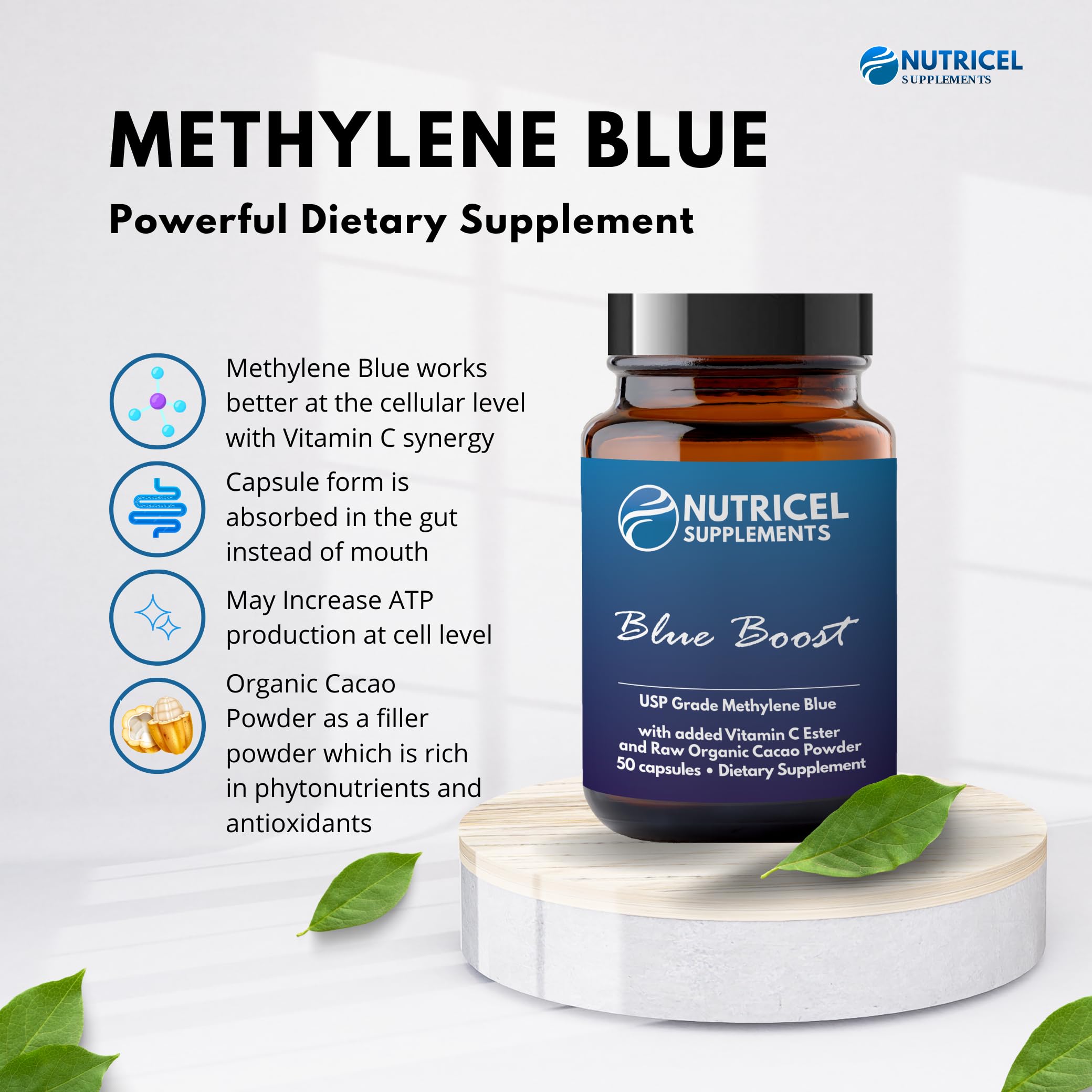 Methylene Blue (USP Grade) Pharma Grade Supplements, Capsule Form, with Added Vitamin C Ester for Enhanced Absorption, Brain Supplement with Brain Fuel, Memory, Focus, Clarity, Cognitive, Energy