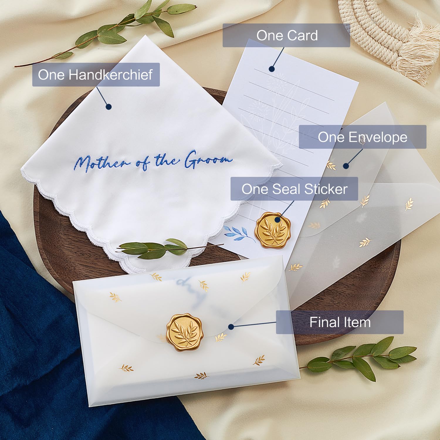 TRULIVA Mother of the Groom Gifts from Bride, Wedding Handkerchief, Embroidered, 12" x 12"