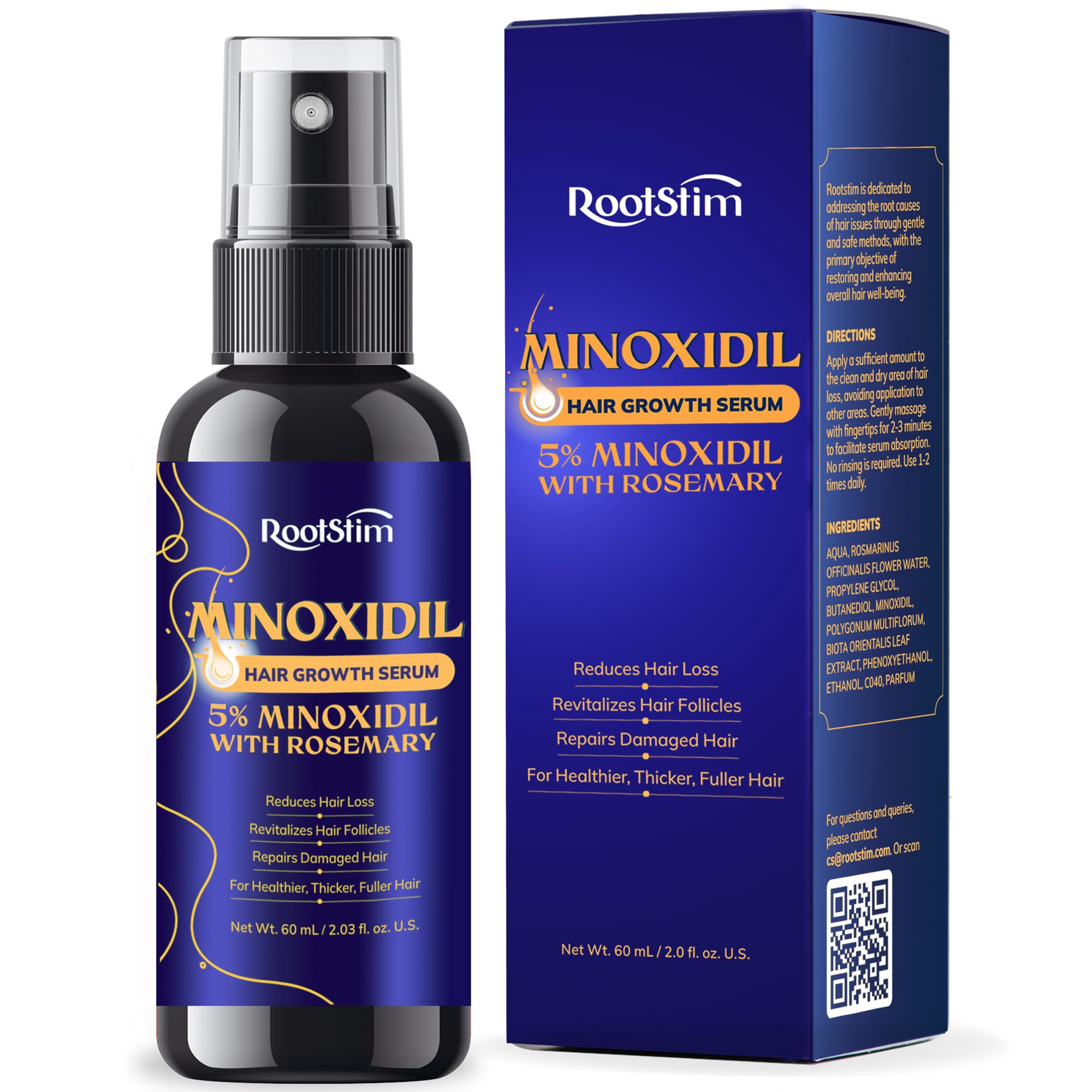 5% Minoxidil Hair Growth for Men and Women: Extra Strength Minoxidil Hair Loss Treatment Serum with Rosemary for Faster Stronger Thicker Hair Growth 60ML