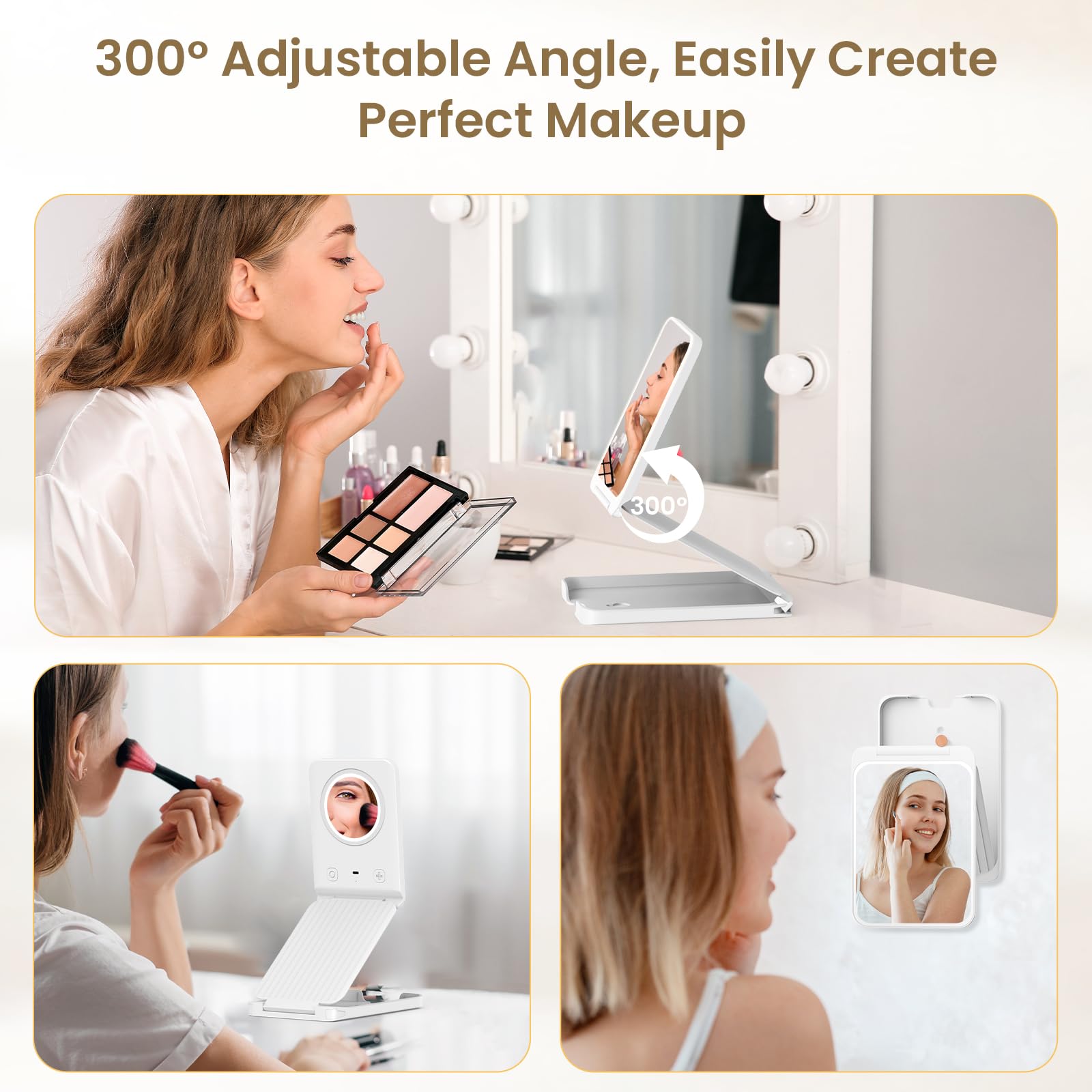 LAMPICK Travel Makeup Mirror with Lights Bundle High-Speed Hairdryer