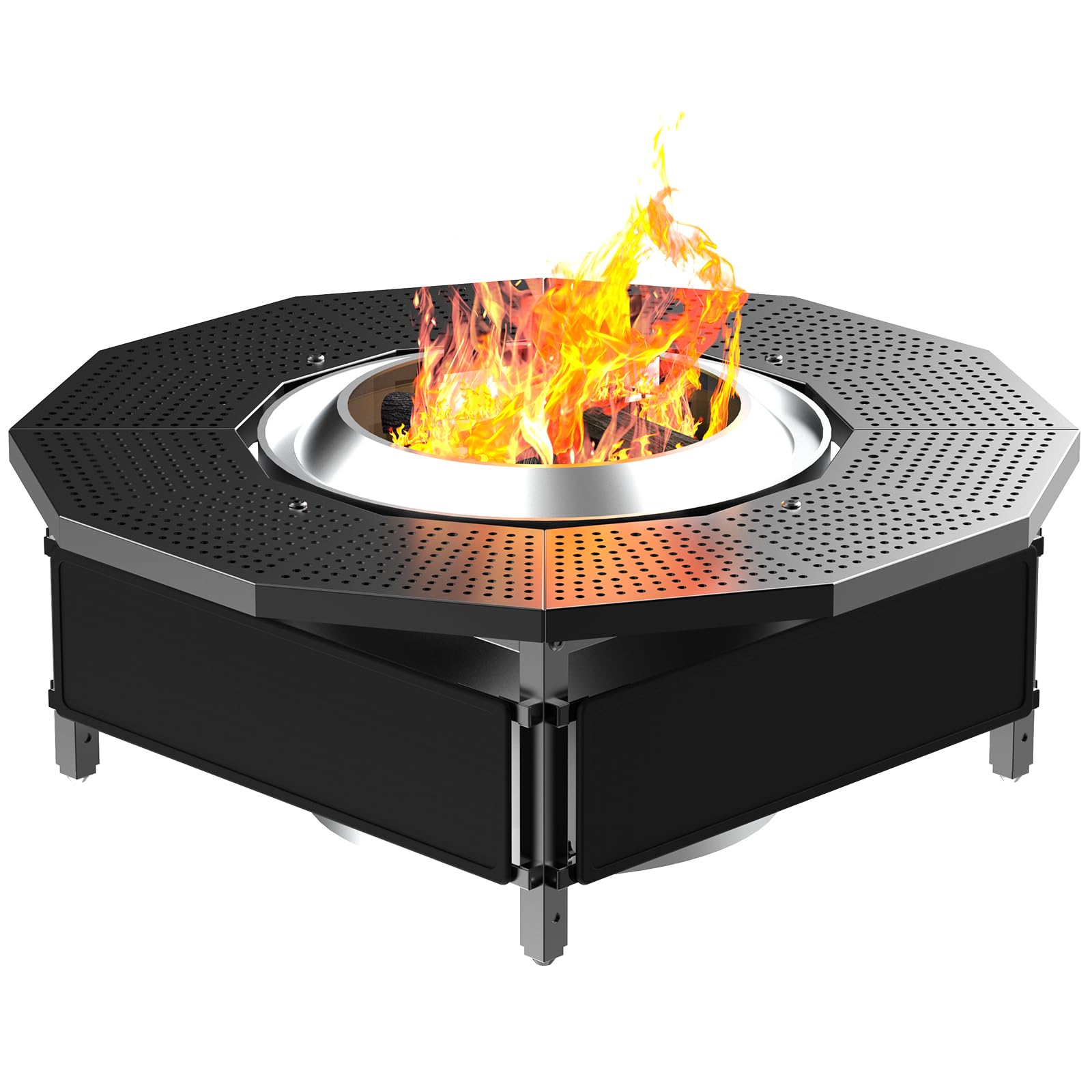 Lezbanz Fire Pit Surround Tabletop for Solo Stove Bonfire Ranger 2.0, with UV-Resistant Outdoor Fabric, Thick Metal Black