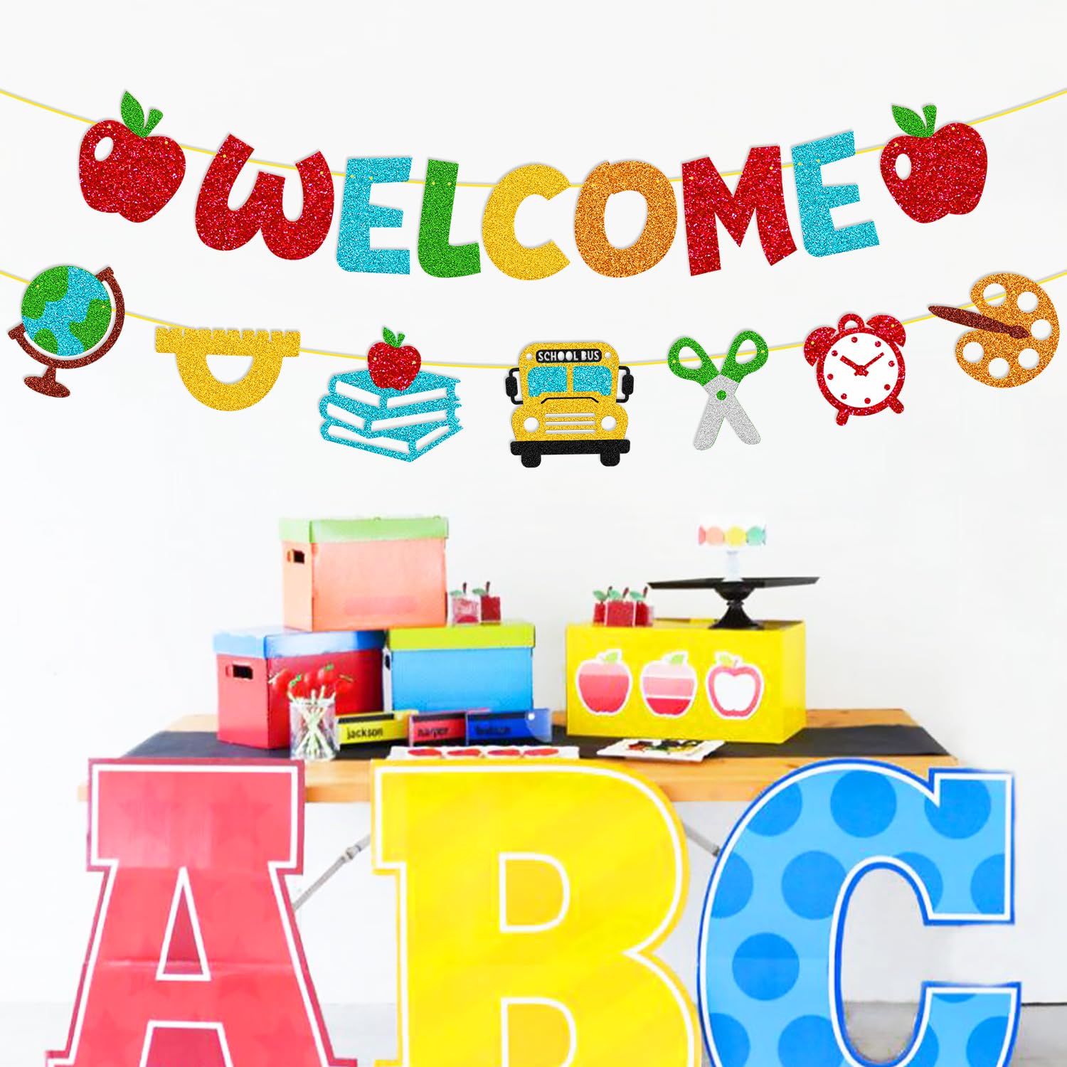 Welcome Banner First Day of School Kindergarten Preschool Party Decorations for Children Kids Celebrating Welcome Back to School Classroom Party Supplies(Colorful)