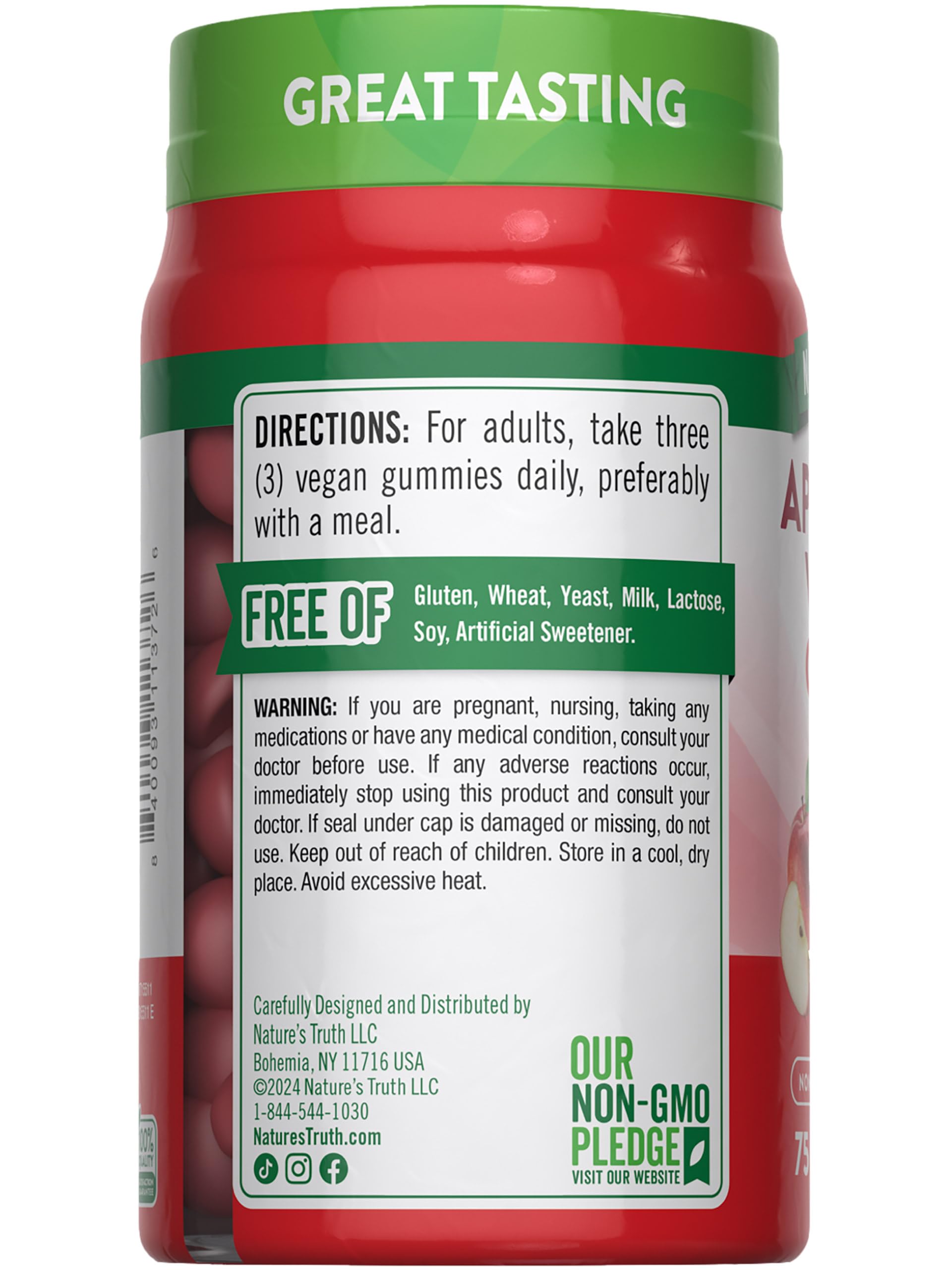 Nature's Truth Apple Cider Vinegar Gummies | 600 mg | 75 Gummies | Apple Flavor | Vegan, Non-GMO, Gluten Free Supplement
