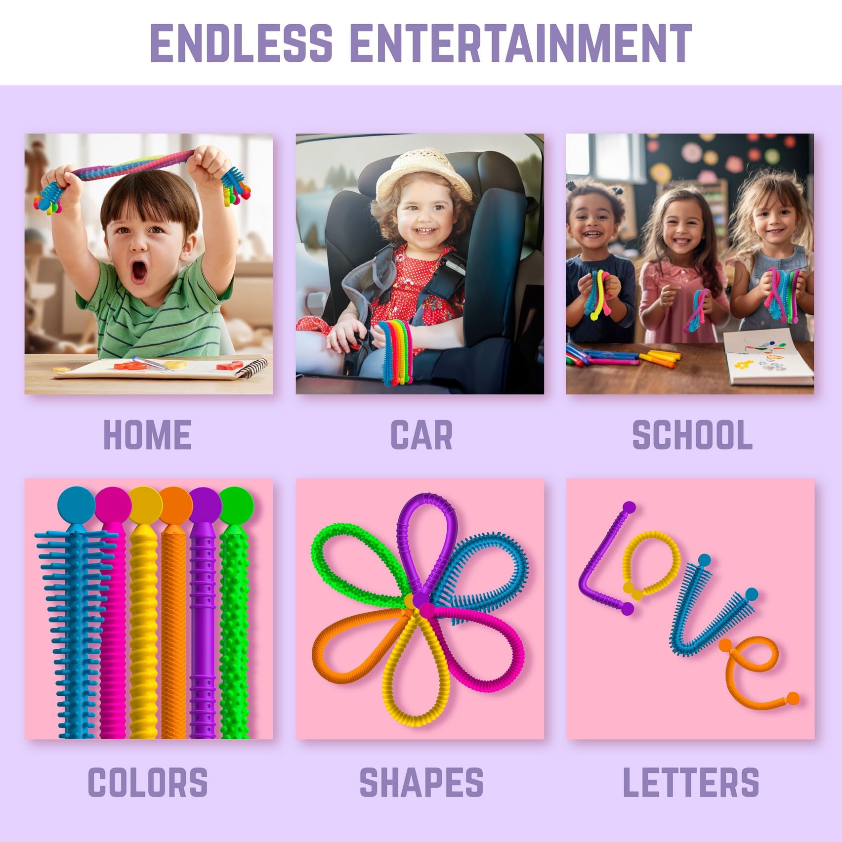 BUNMO Bundles Silly Slappers & Super Sensory Stretchy Strings - Fun Suction Slappers for Wild Fun - Sticky Hands - Monkey Stretch Noodles - Slap Bracelets - Sensory Toys for Children