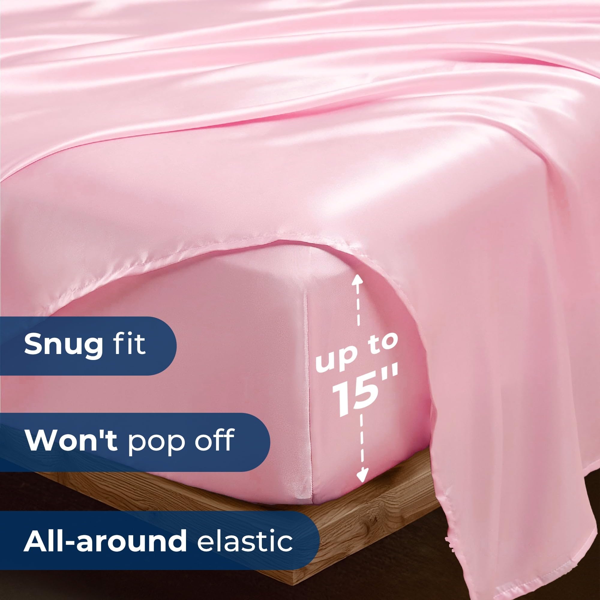 Seasonwood Pink Sheets Full Size Soft 1800 Microfiber Satin Sheet Set 4 Pieces with 2 Pillowcase