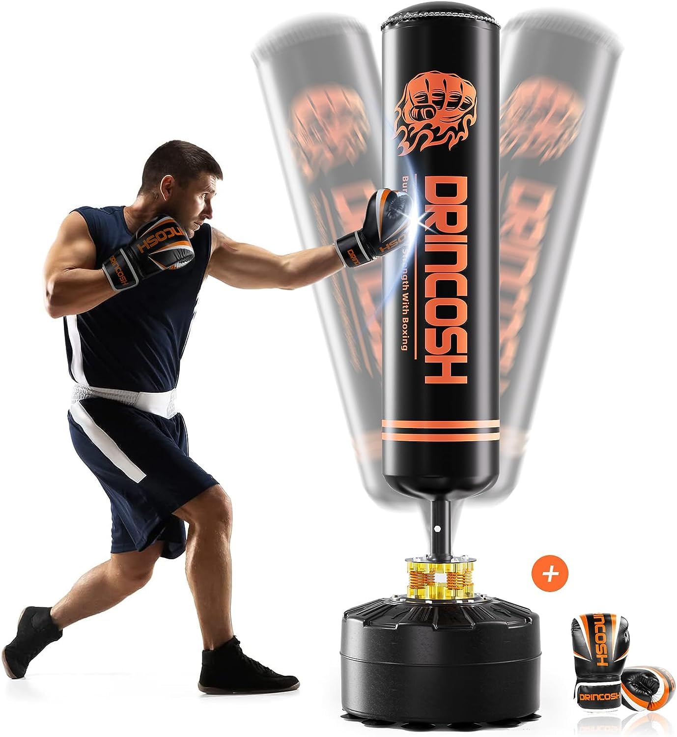DRINCOSH Punching Bag with Stand Adult, 70" Boxing Bag with Gloves, Free Standing Heavy Bag with 12 Suction Cup Base for Adult, Standing Kickboxing Bag for Home Office Gym