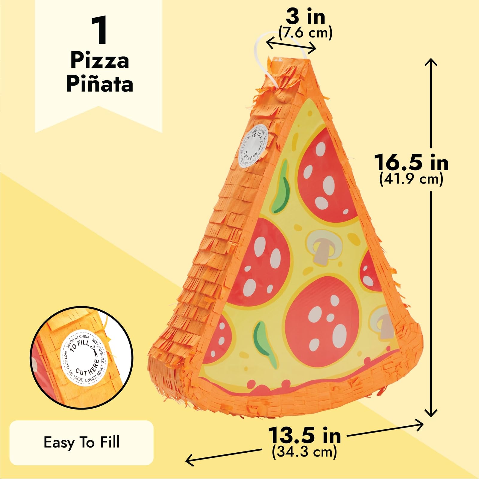 BLUE PANDA Pizza Pinata - Food Themed Birthday Party Decorations, Table Centerpiece (Small, 16.5 x 13.5 x 3 in)