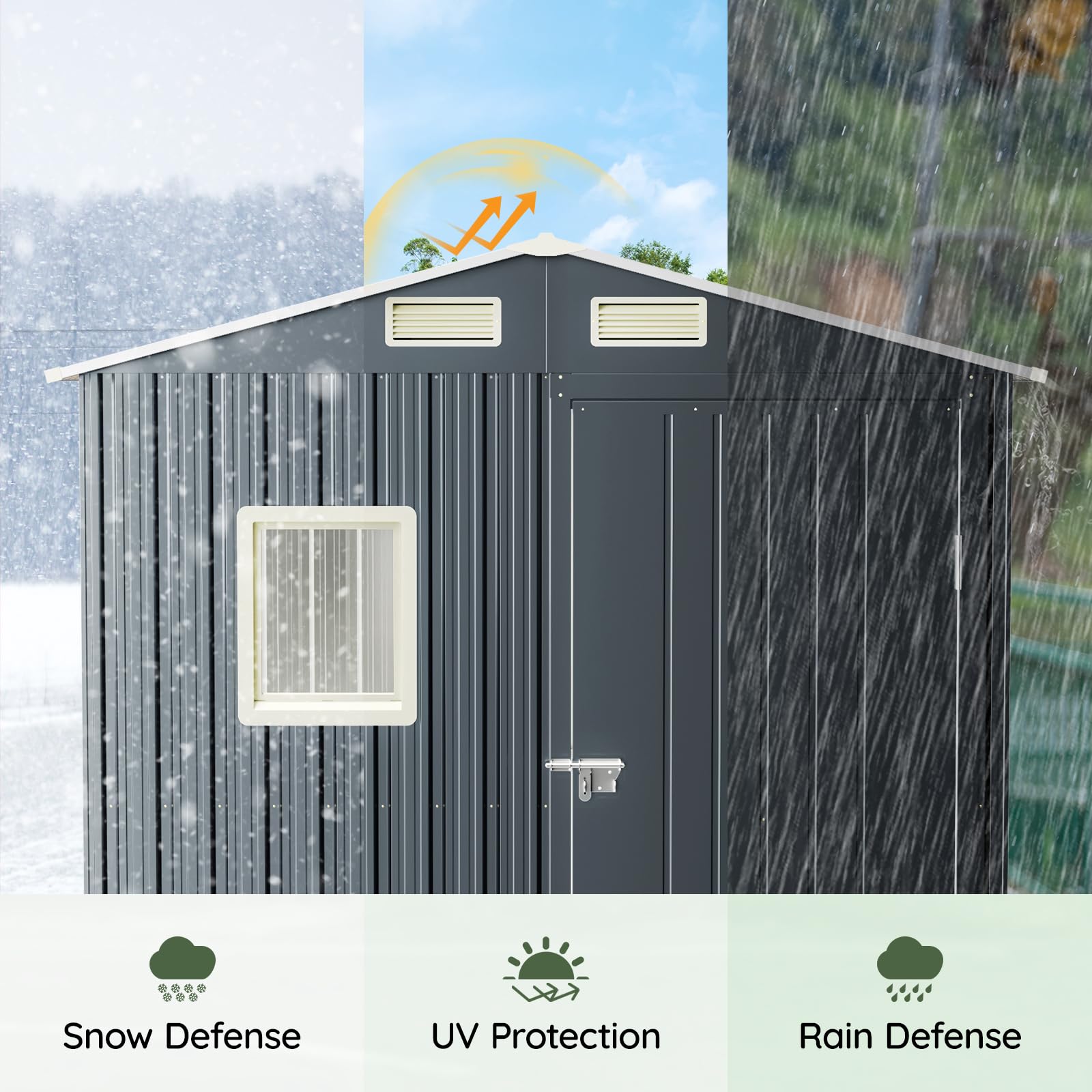 Grovellis Update Version 6x4 FT Outdoor Metal Storage Shed, Single Door, 1 Clear Window, Tool Shed for Garden, Patio, Backyard Nightblue