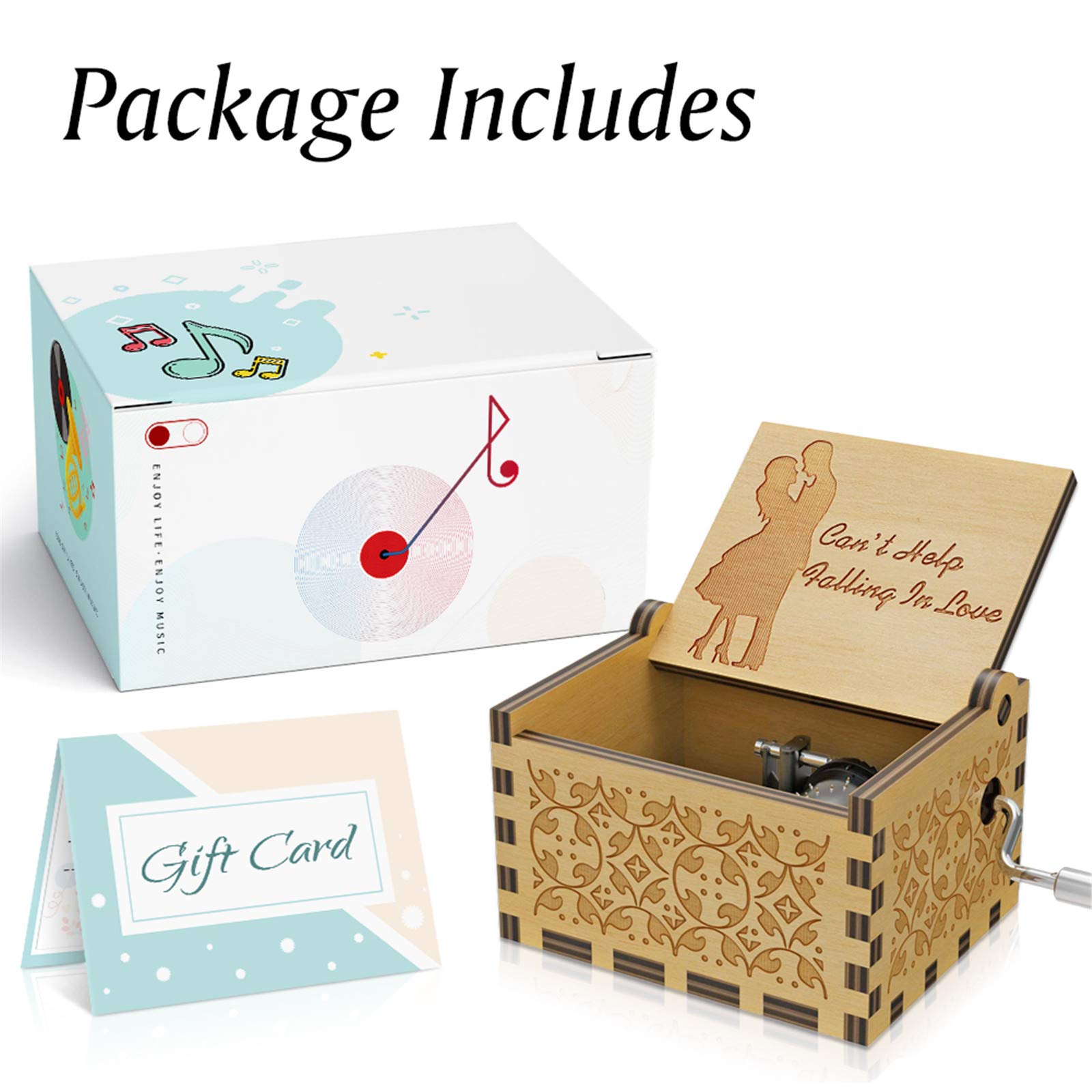 Can't Help Falling in Love Wood Music Box Hand-Operated Antique Engraved Cute Musical Boxes Gift for Love One, Boyfriend, Girlfriend, Husband,Wife Birthday/Wedding Day/Christmas Day Present