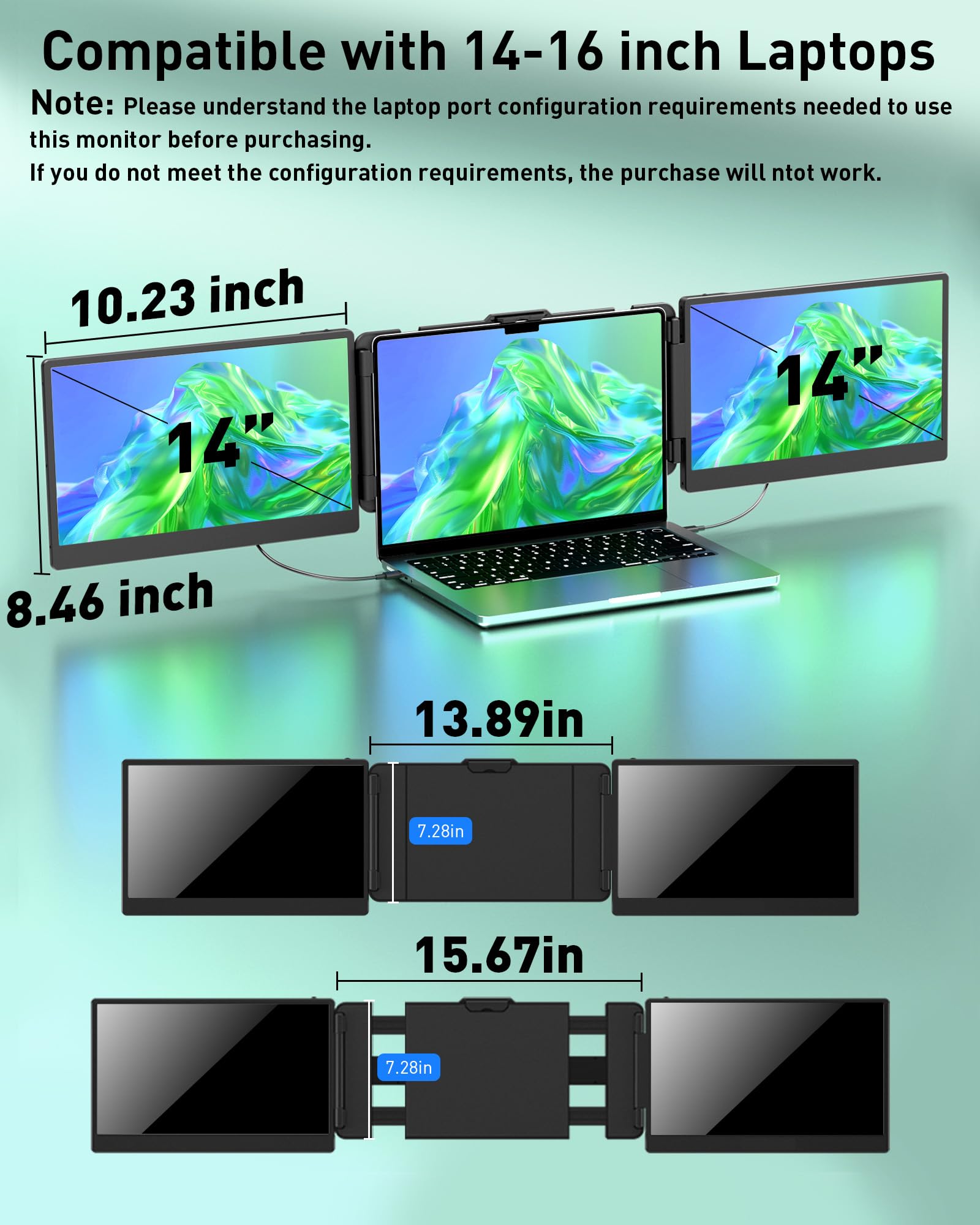 MarsMyth Laptop Screen Extender 14 inch, Full HD Display Laptop Monitor Extender (1920 x 1080), IPS Panel Triple Screen Laptop Monitor Extender, HDMI/USB C Plug and Play Portable Monitor for Laptop