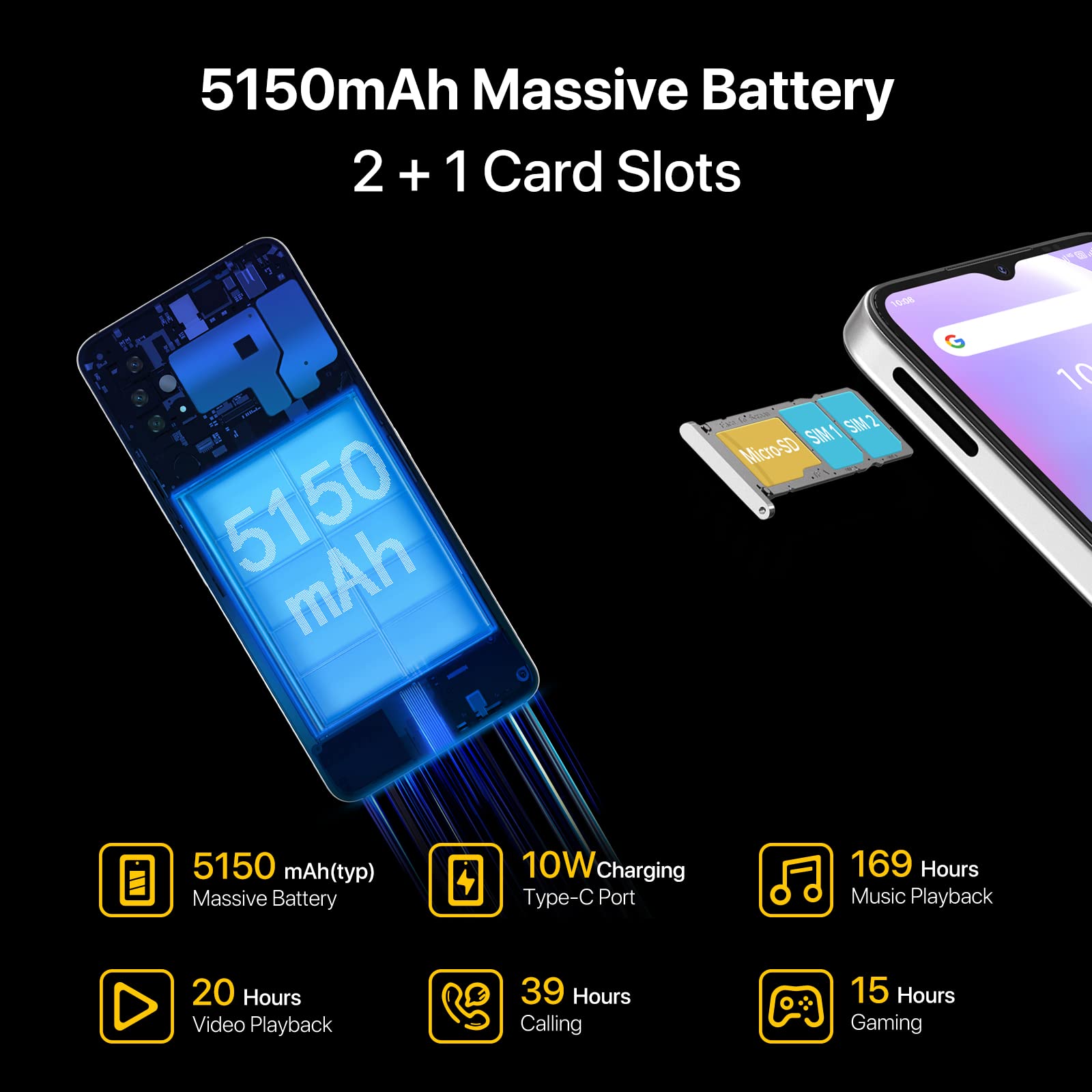 UMIDIGI A11 Pro Max Unlocked Cell Phone, Helio G80, 8GB+128GB Expandable 256GB, 6.8 Inch FHD Touch Screen, 5150mAh Battery Android 11 Smartphone, 48MP+16MP, Dual SIM 4G Volte, Al Face Unlock