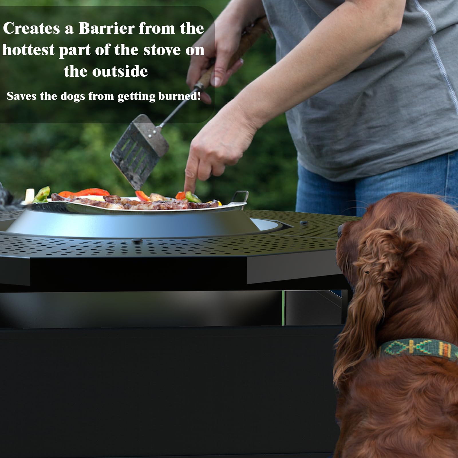 Lezbanz Fire Pit Surround Tabletop for Solo Stove Bonfire Ranger 2.0, with UV-Resistant Outdoor Fabric, Thick Metal Black