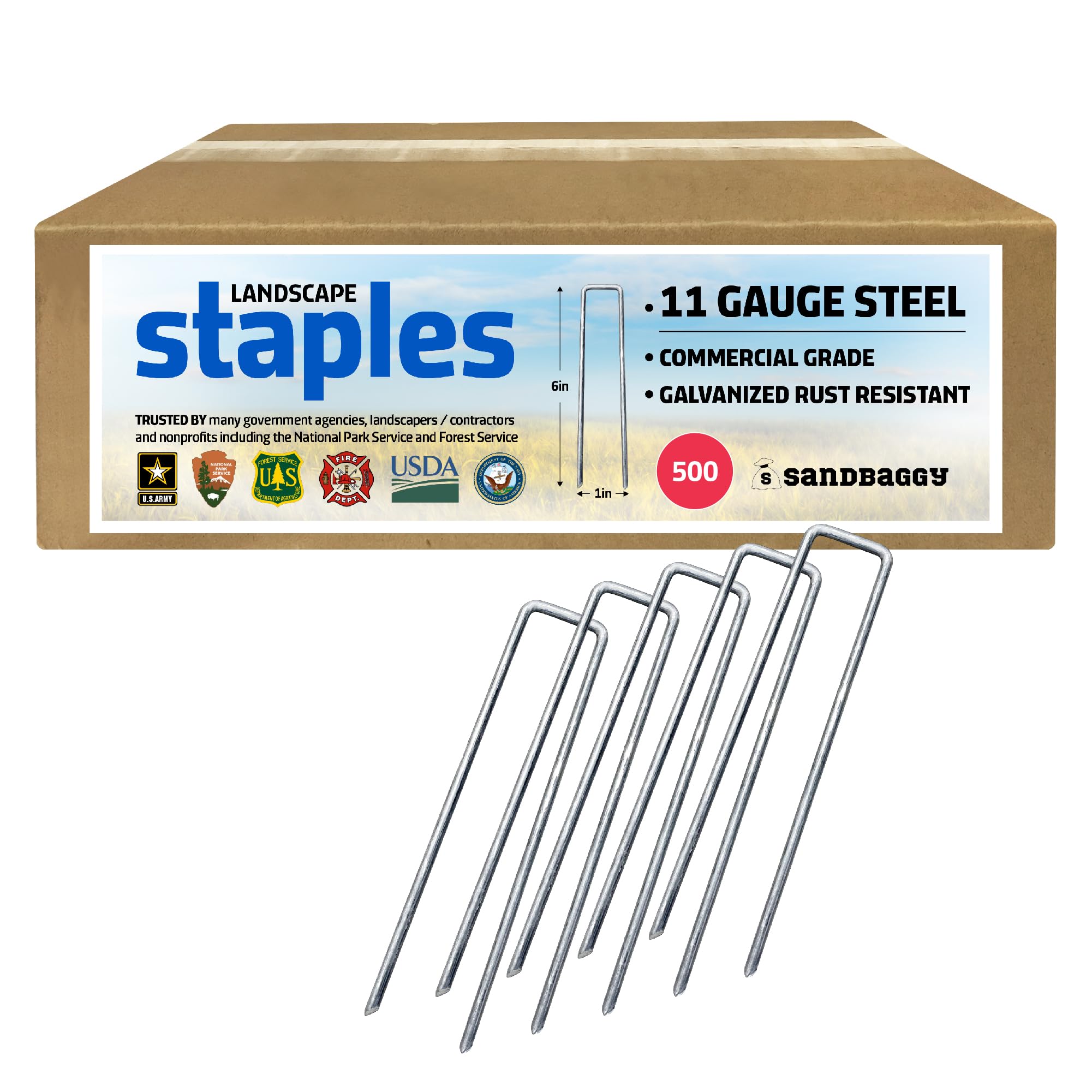 Sandbaggy 500-Count 6-Inch Galvanized Landscape Staples - SOD Garden Stakes ~ Trusted by Farmers & Contractors Across The USA