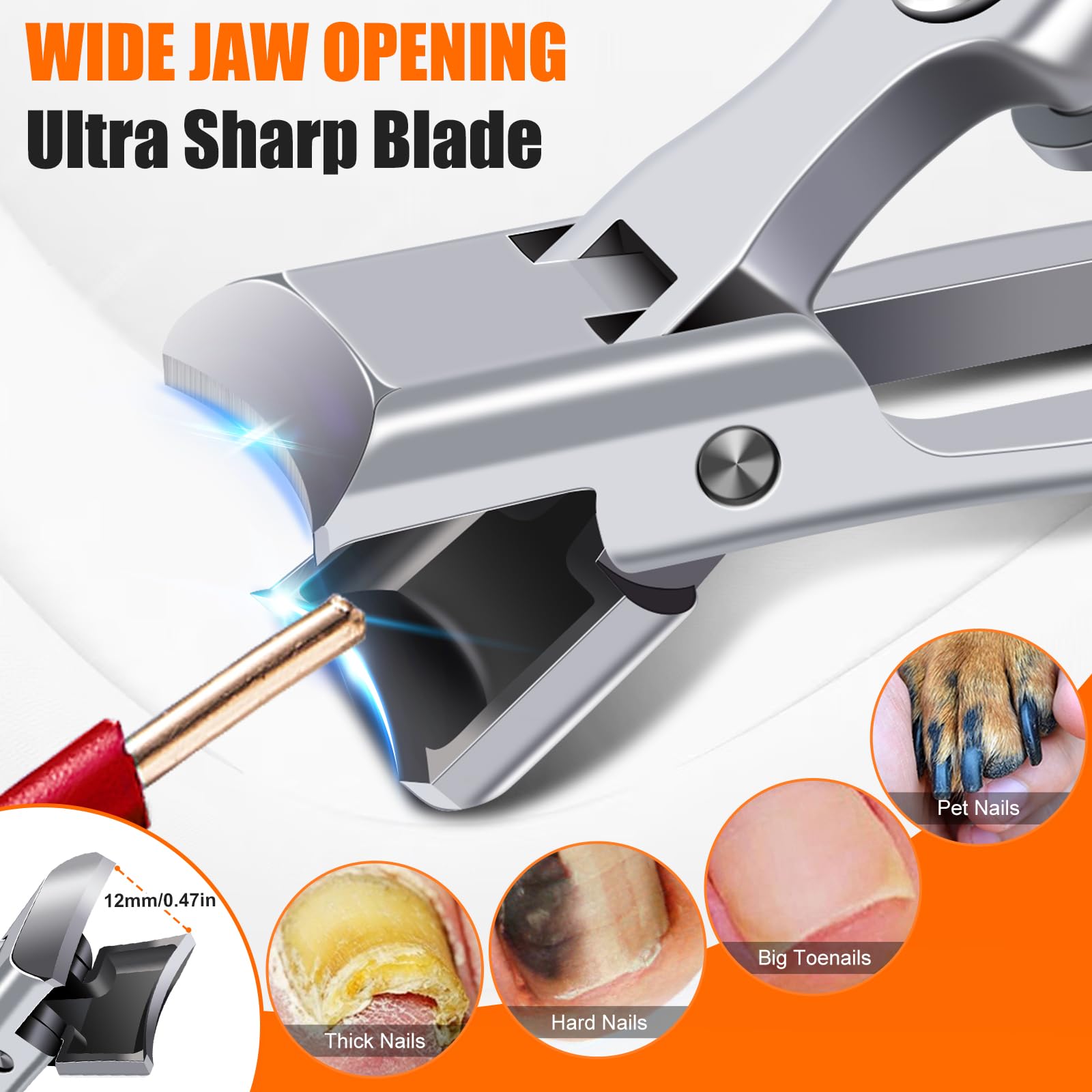 Nail Clippers for Men Thick Nails, Large Toenail Clippers for Seniors Thick Toenails with Wide Opening, Ultra Sharp Anti Splash Fingernail Clipper Cutter Long Handle with Catcher