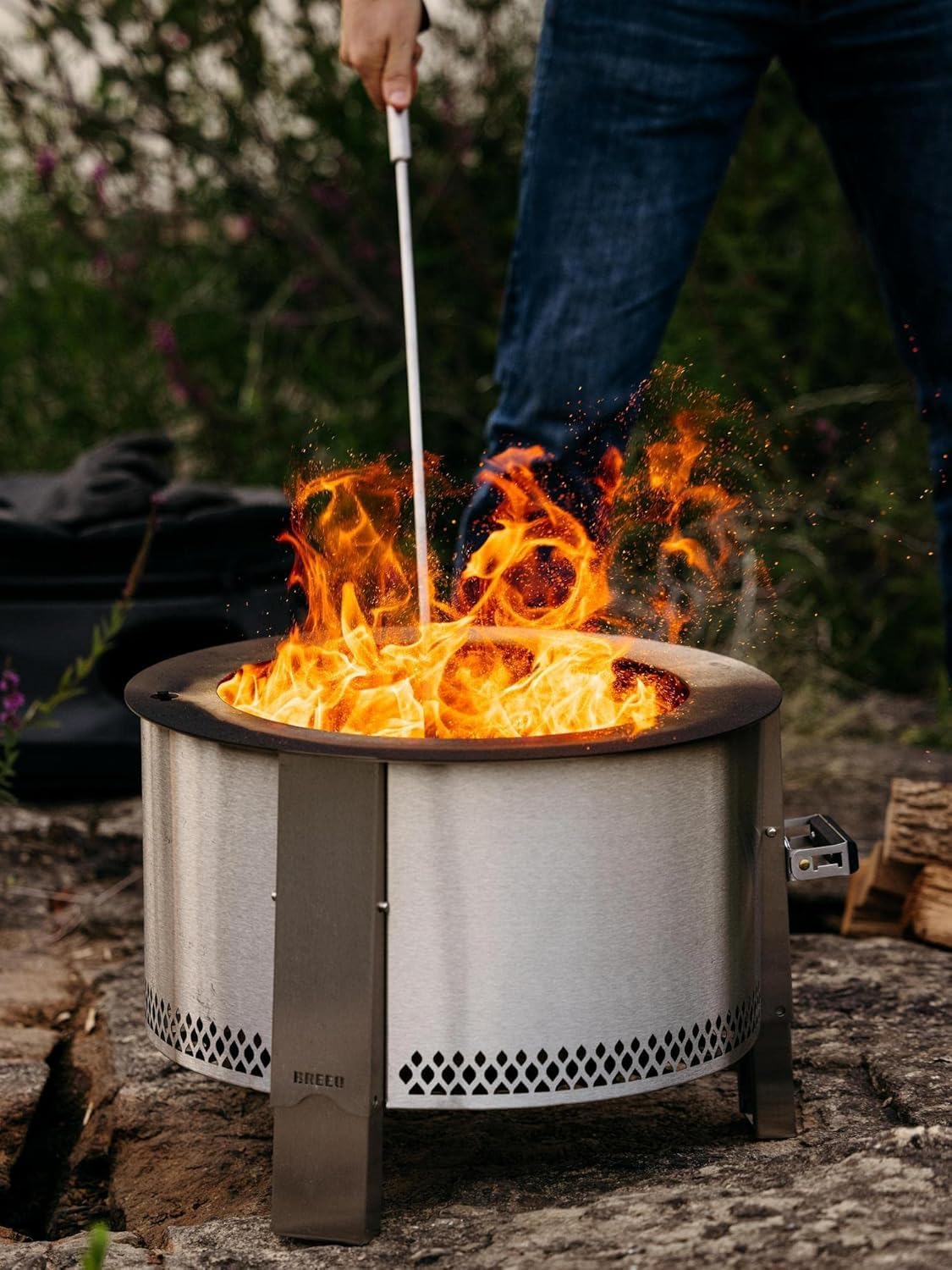 Breeo 40" Fire Pit Poker - Heavy-Duty Stainless Steel Outdoor Campfire Tool - Laser Welded Fireplace Stick with Leather Loop - Durable Camping & Fire Pit Equipment for Log Control & Grilling