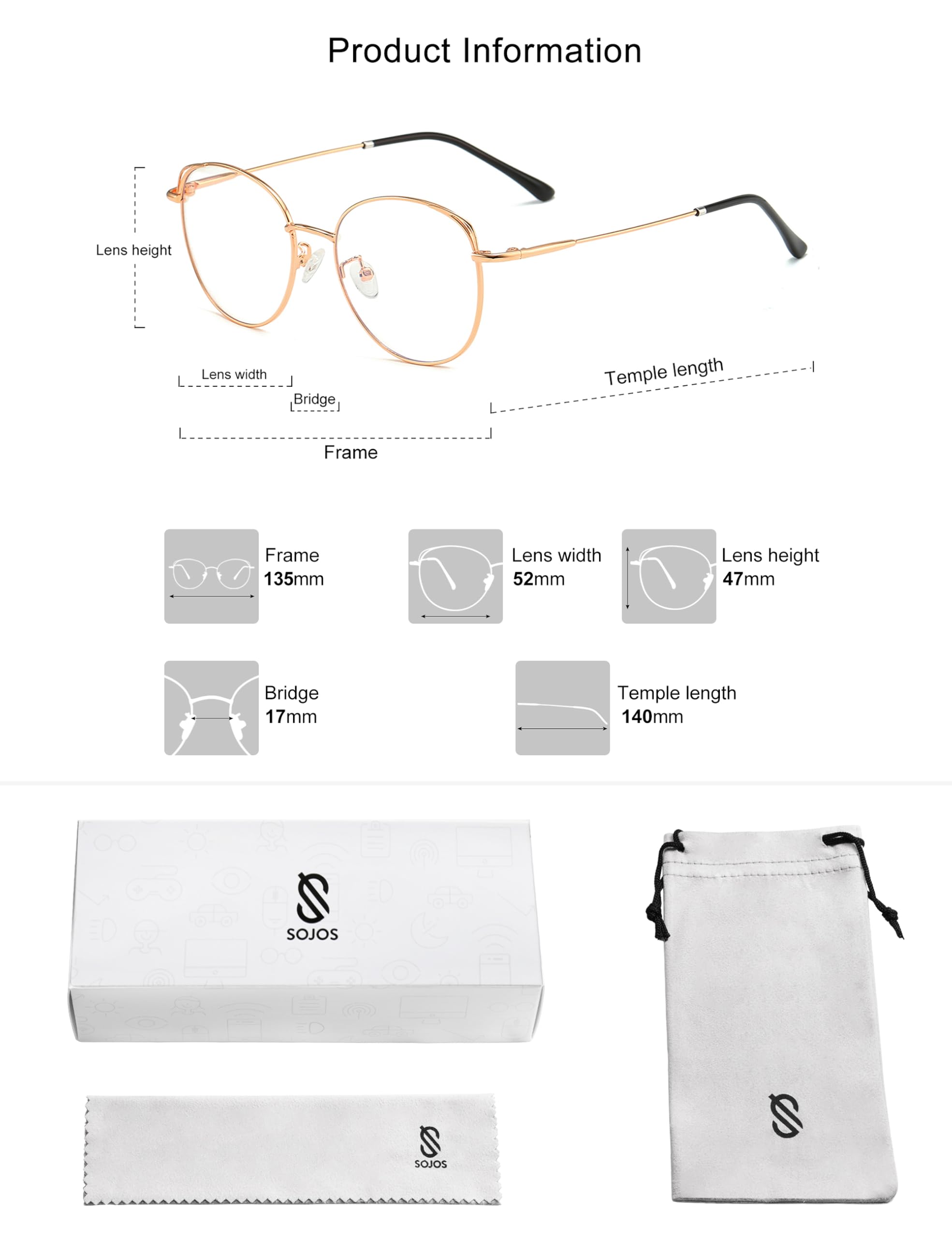 SOJOS Cat Eye Blue Light Blocking Glasses for Woman Hipster Metal Frame Womens Eyeglasses She Young SJ5027, Rose Gold Frame/Anti-Blue Light Lens