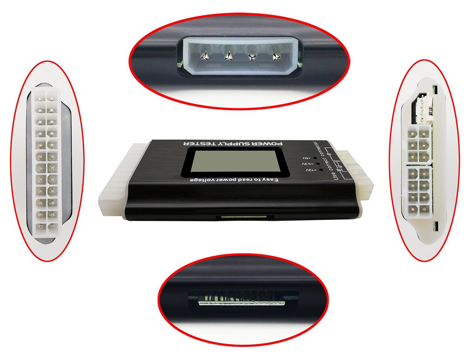 Computer PC Power Supply Tester, ATX/ITX/IDE/HDD/SATA/BYI Connectors Power Supply Tester, 1.8'' LCD Screen (Aluminum Alloy Enclosure)