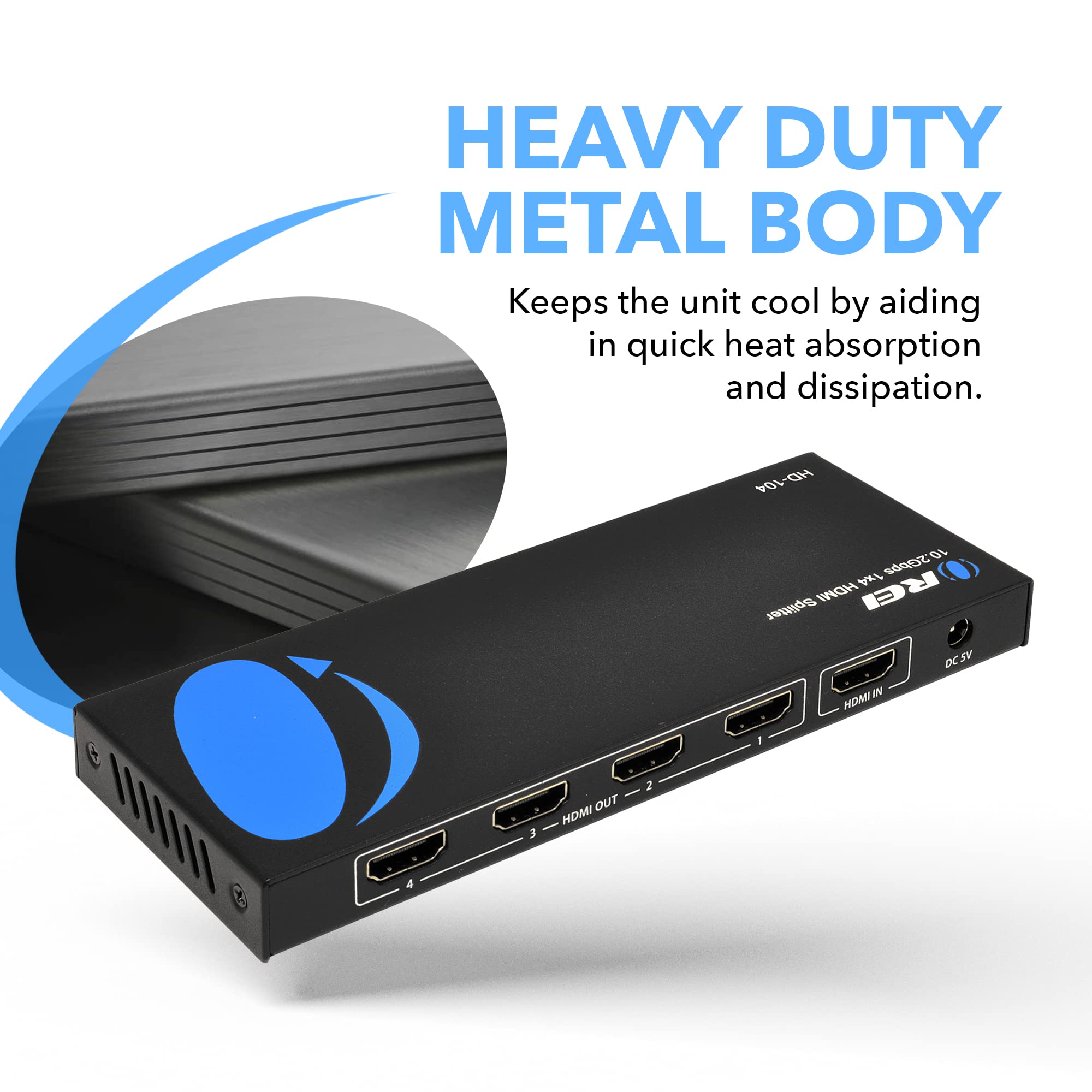 OREI HDMI Splitter 1 in 4 Out – 4K@30Hz HDMI 2.0 Splitter with HDCP 1.4, EDID Management, and LPCM/Dolby/DTS Audio Support–Compact Plug & Play Design