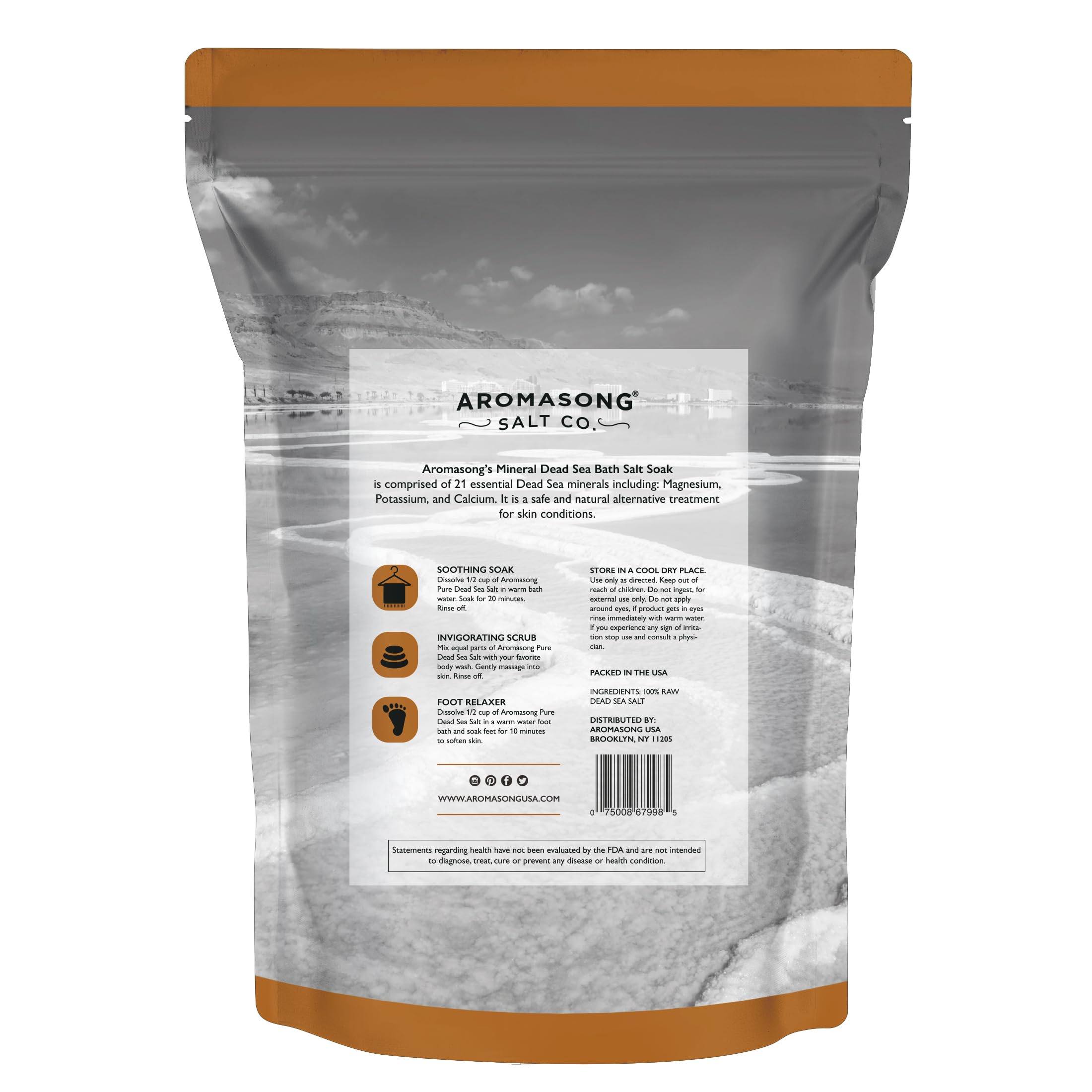 Aromasong Raw Dead Sea Bath Salt - Minimally Cleaned, Contains More Dead Sea Minerals Including Dead Sea Mud - 100% Pure & Natural Dead Sea Salts for Soaking 19 LB - Bulk Resealable Pack