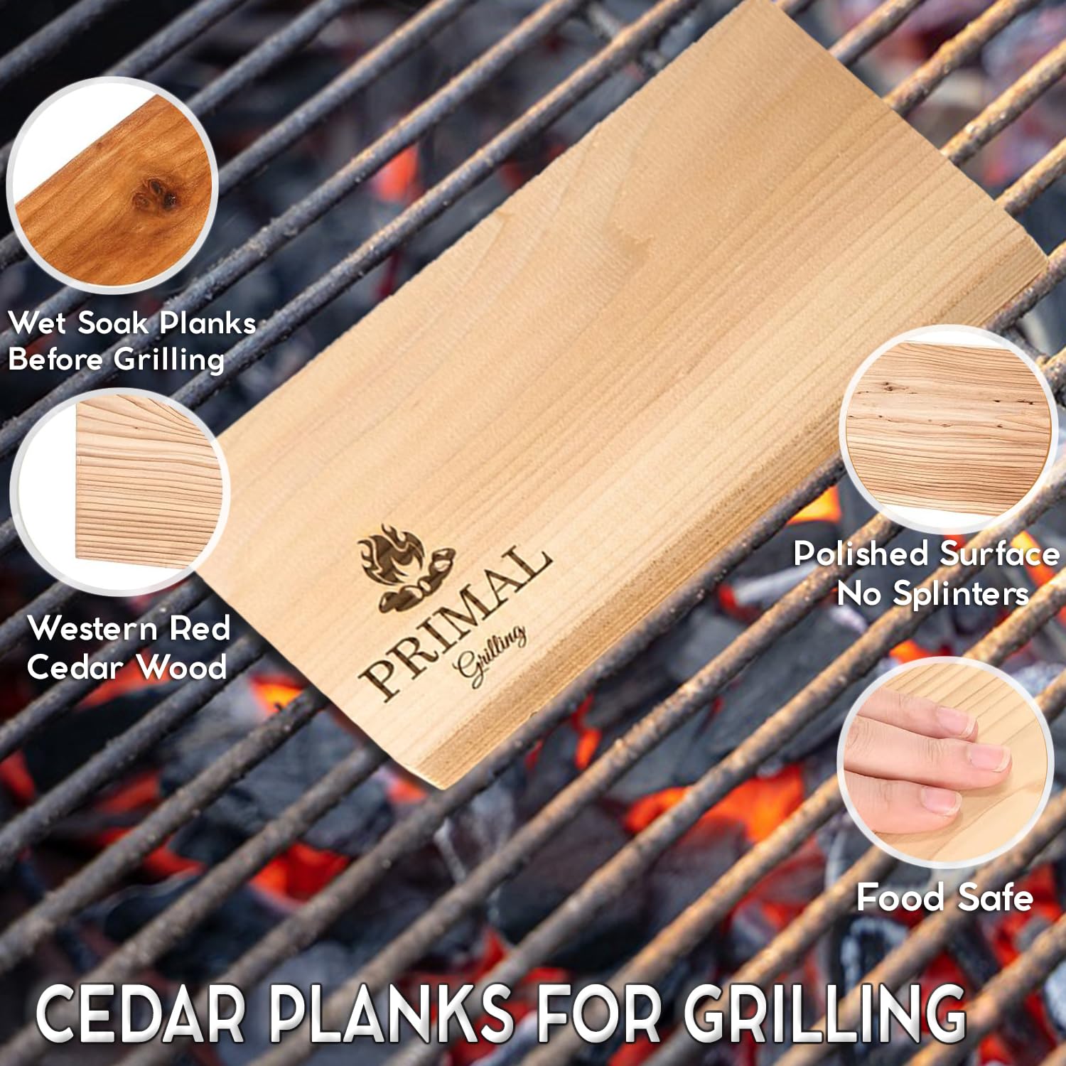 Primal Grilling Premium Cedar Planks - Cedar Planks for Grilling Salmon - Thicker Design for Moister - Wood Planks for Grilling with Free Recipe Card - Cedar Grilling Planks for Fish & Steaks (5 Pack)