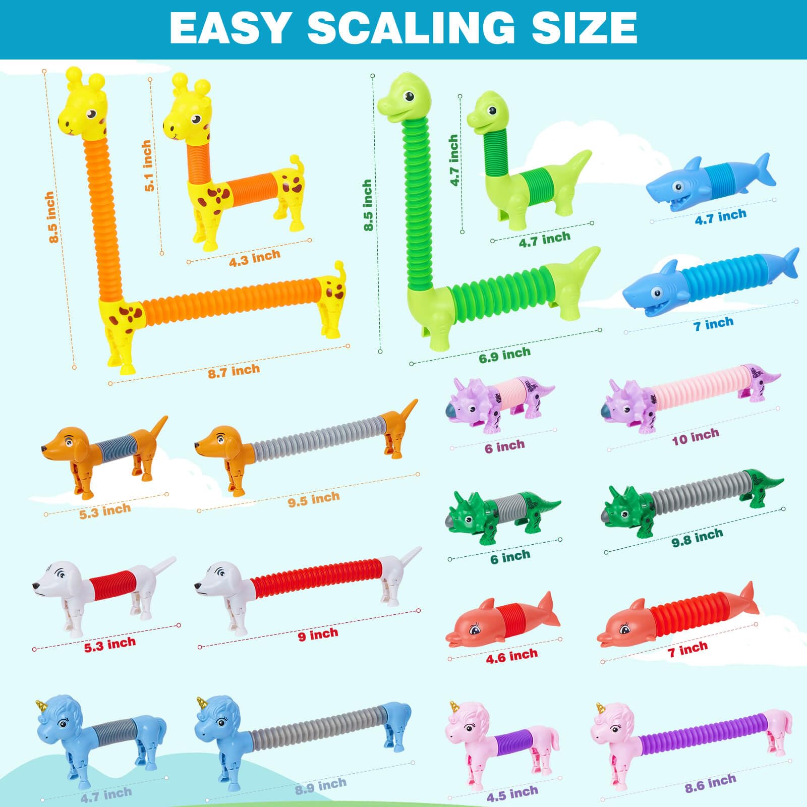 Kabvry Animal Pop Tubes Fidget Toys 10PCS, Sensory Toys for Autism & Stress Relief, Travel Toys for Car and Airplane, Christmas Stocking Stuffers for Kids & Toddlers