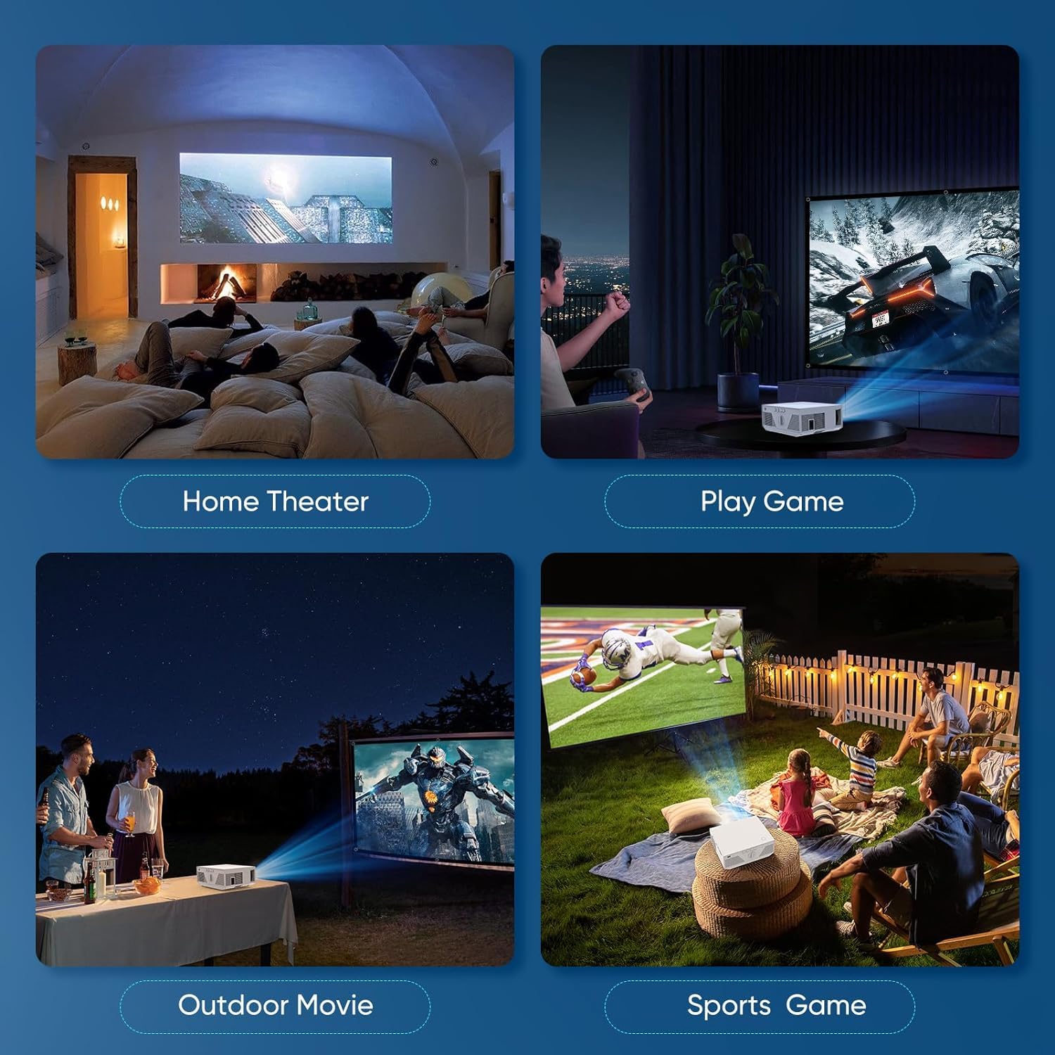 Projector with WIFI and Bluetooth, 15000L Portable Outdoor Movie Projector Compatible with Android/iOS/Windows/TV Stick/HDMI/USB