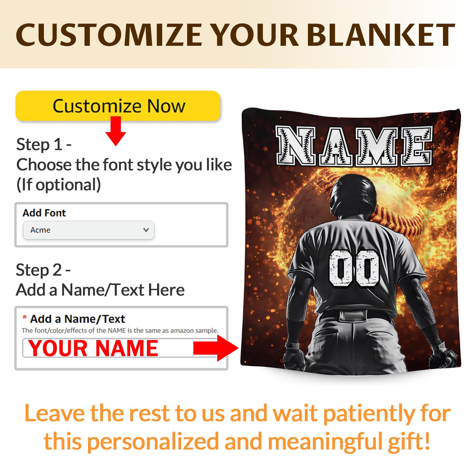 Custom with Name Kids Blankets - 50x40 Inches Small Baseball Themed Gifts for Teens, Boys 8-12, Sports Soft, Cozy & Warm Blanket for Couch, Sofa - Baseball Stuff Gifts for Team Players