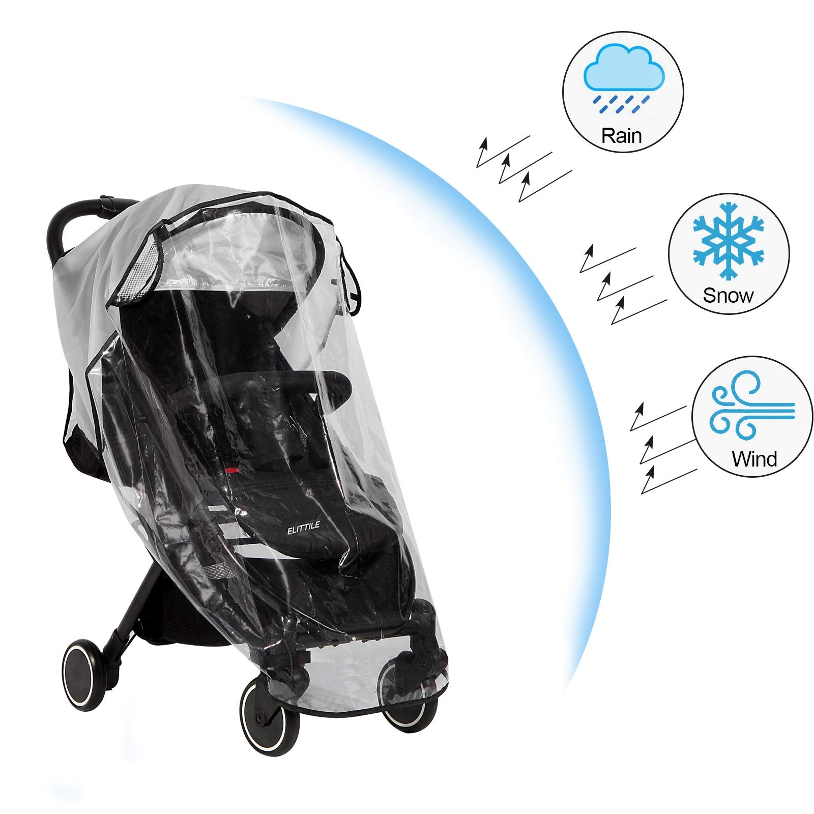Clear Stroller Rain Cover, Universal Travel Weather Shield Breathable Baby Stroller Rain Cover for Windproof, Waterproof, Protect from Sun Dust Snow