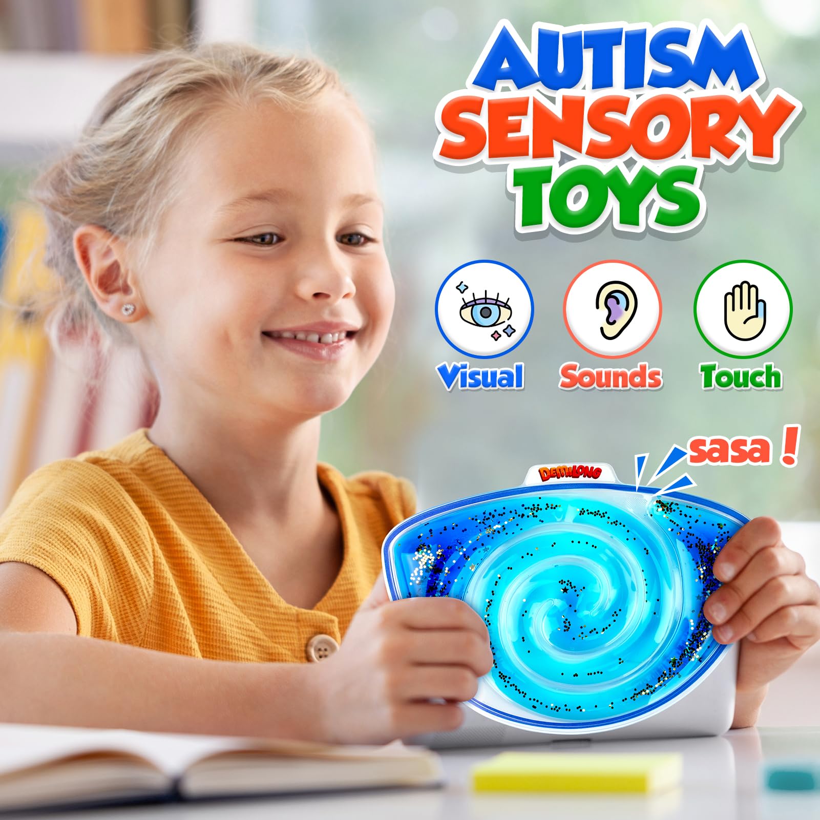 Squishy Sensory Toys for Kids - 4 Pack Fidget Toy Sensory Maze for Autism - Stress Relief Toys for Calm Down - Squeeze Fidget Toy Filled Goo, Glitter, Prizes for Kids Classroom, Easter Basket for Kid